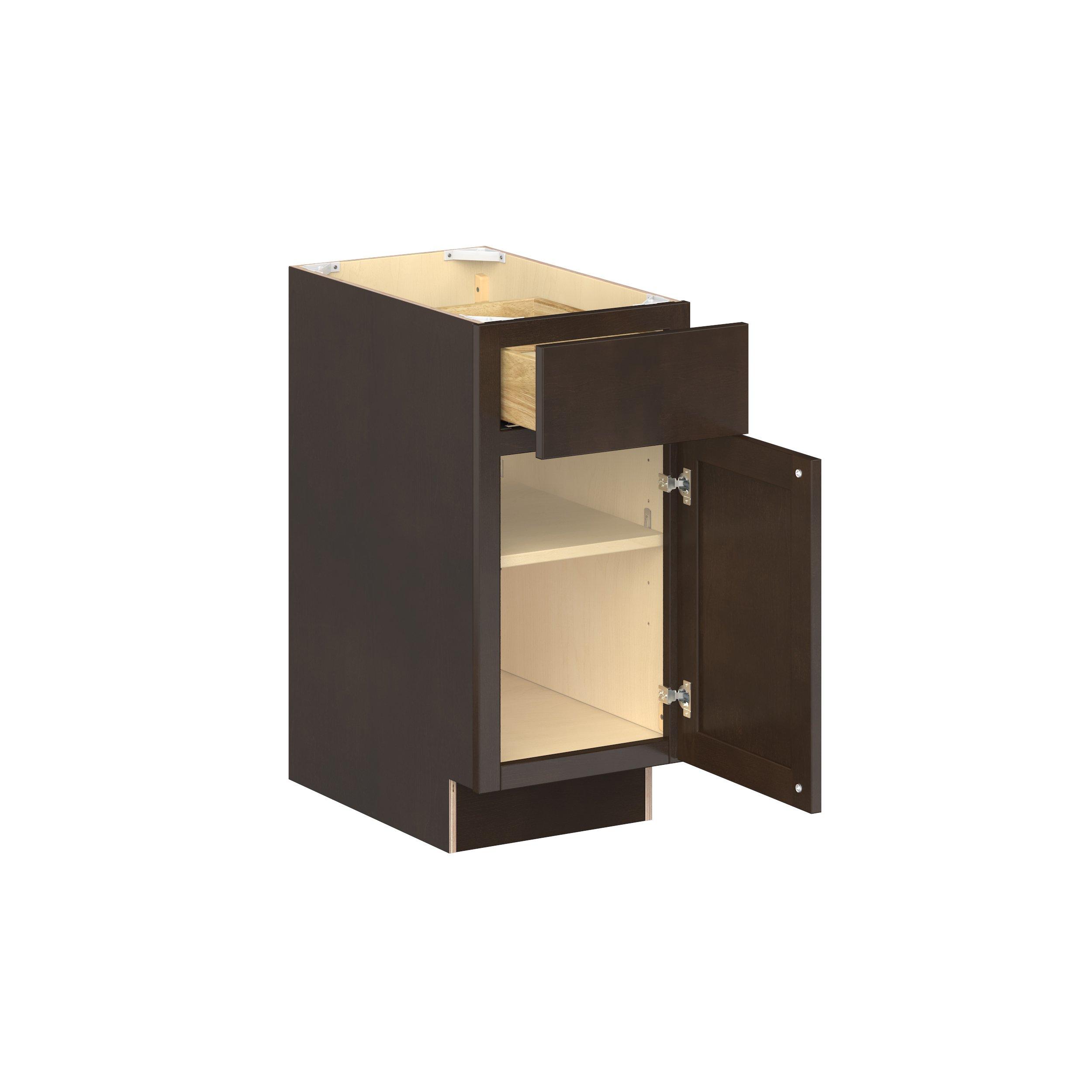 Baxley 15 in. Stained Cocoa Door and Drawer Base Cabinet - ADA - Right Door Hinge