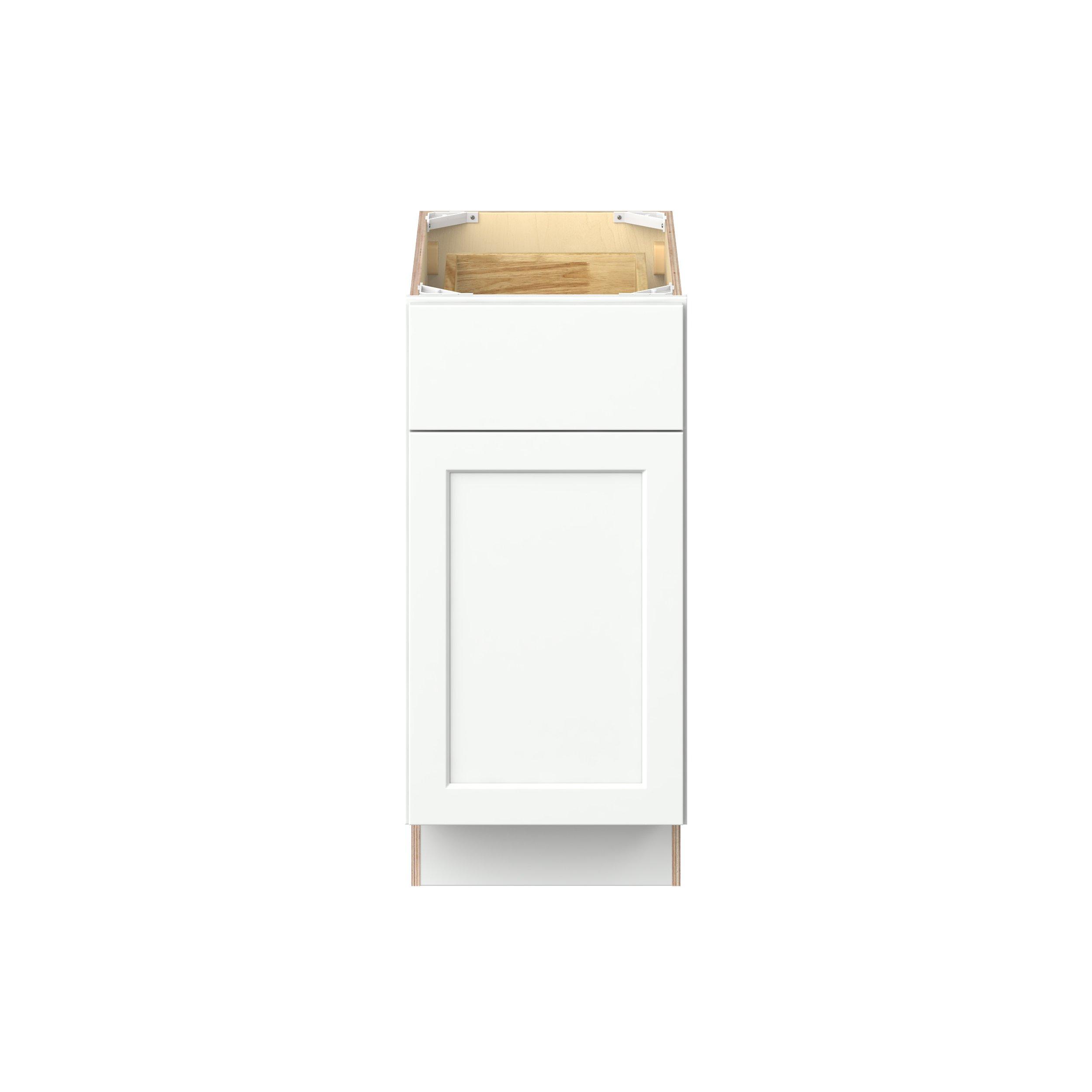 Baxley 15 in. Painted Pure White Door and Drawer Base Cabinet - ADA - Right Door Hinge