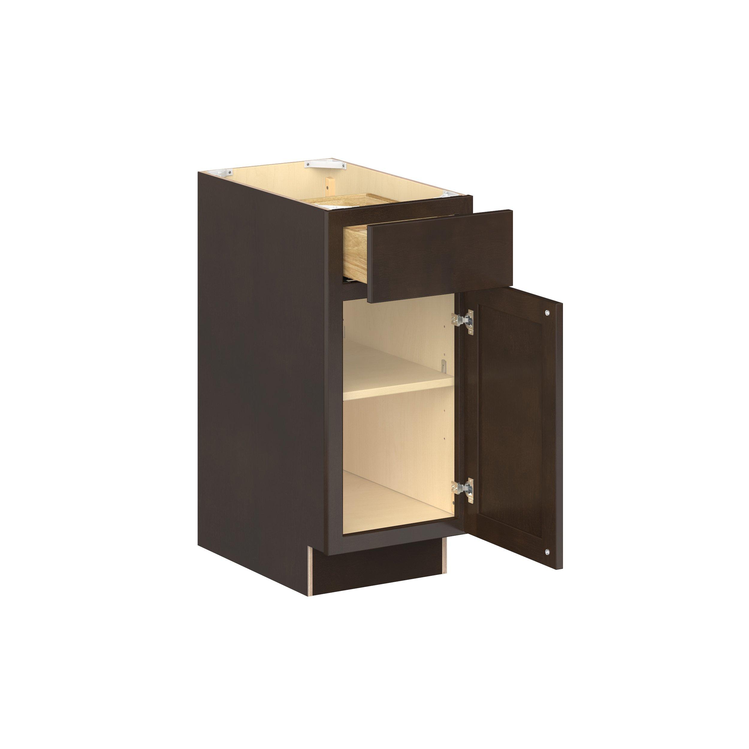 Baxley 15 in. Stained Cocoa Door and Drawer Base Cabinet - Right Door Hinge