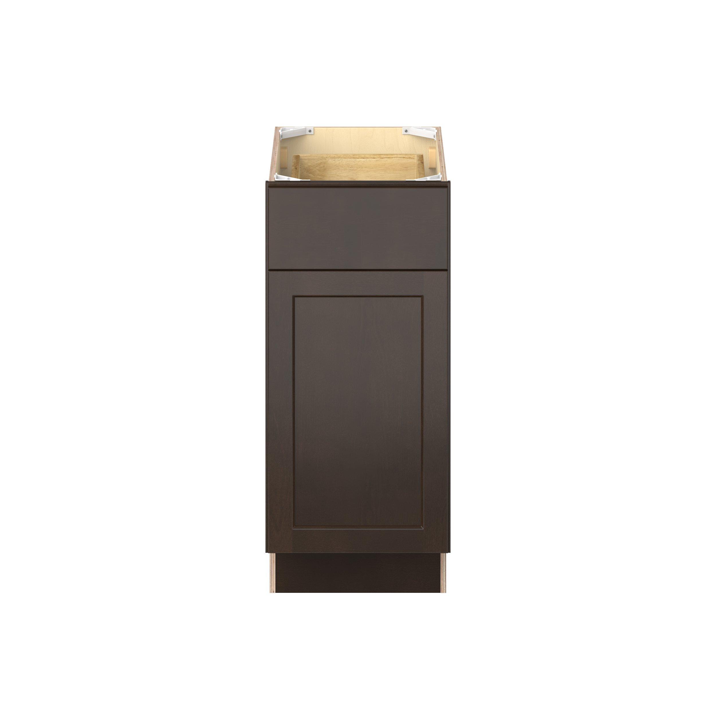 Baxley 15 in. Stained Cocoa Door and Drawer Base Cabinet - Right Door Hinge