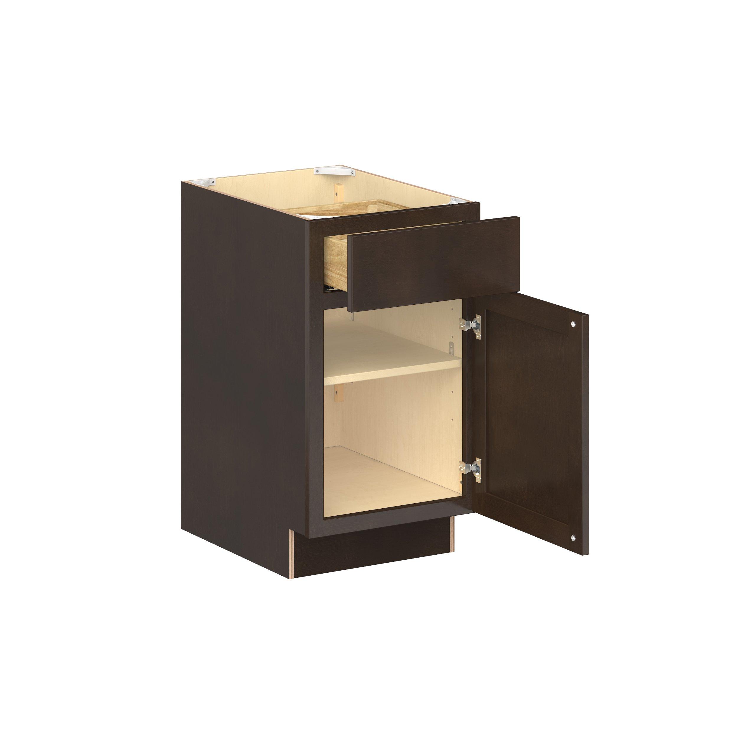 Baxley 18 in. Stained Cocoa Door and Drawer Base Cabinet - ADA - Right Door Hinge
