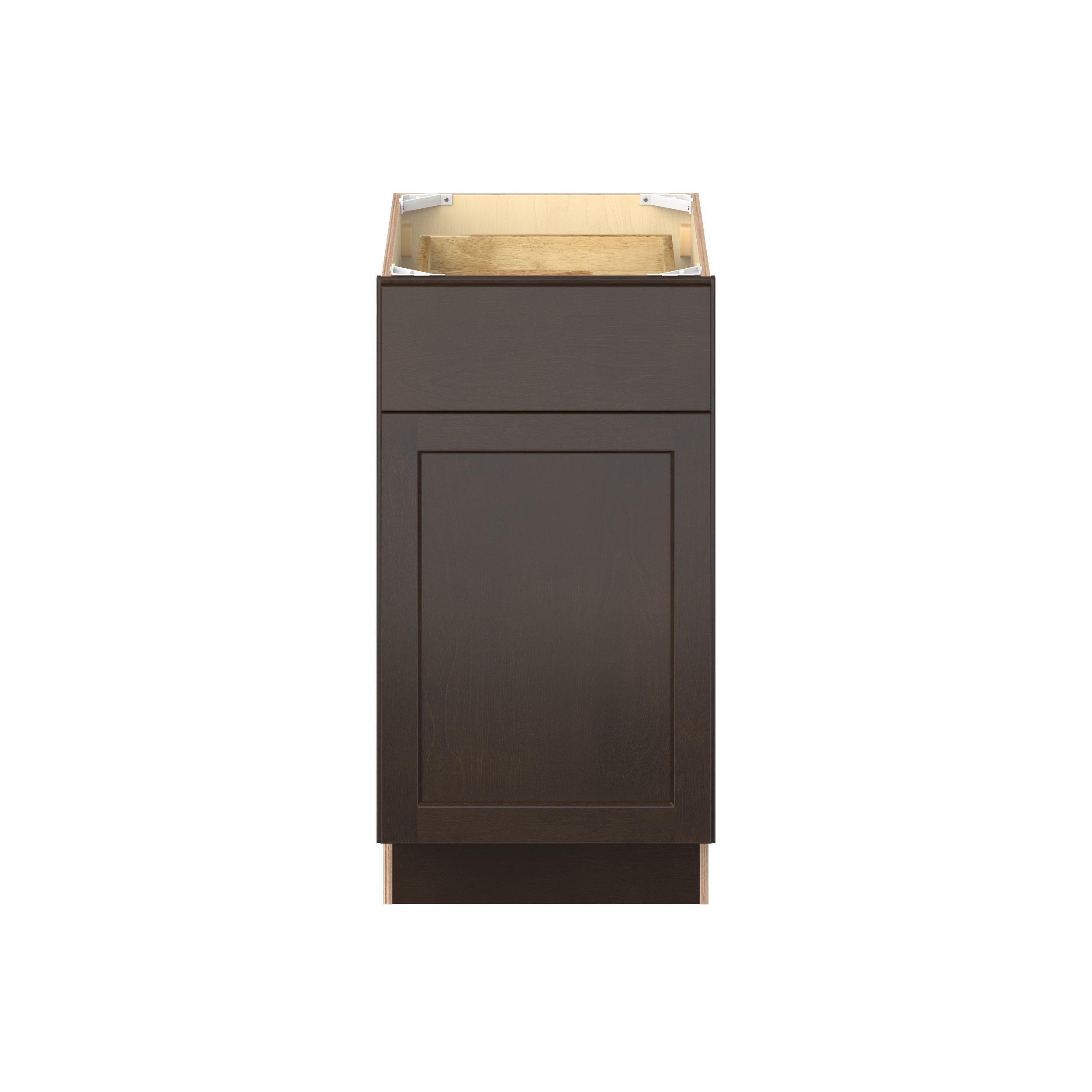 Baxley 18 in. Stained Cocoa Door and Drawer Base Cabinet - Right Door Hinge