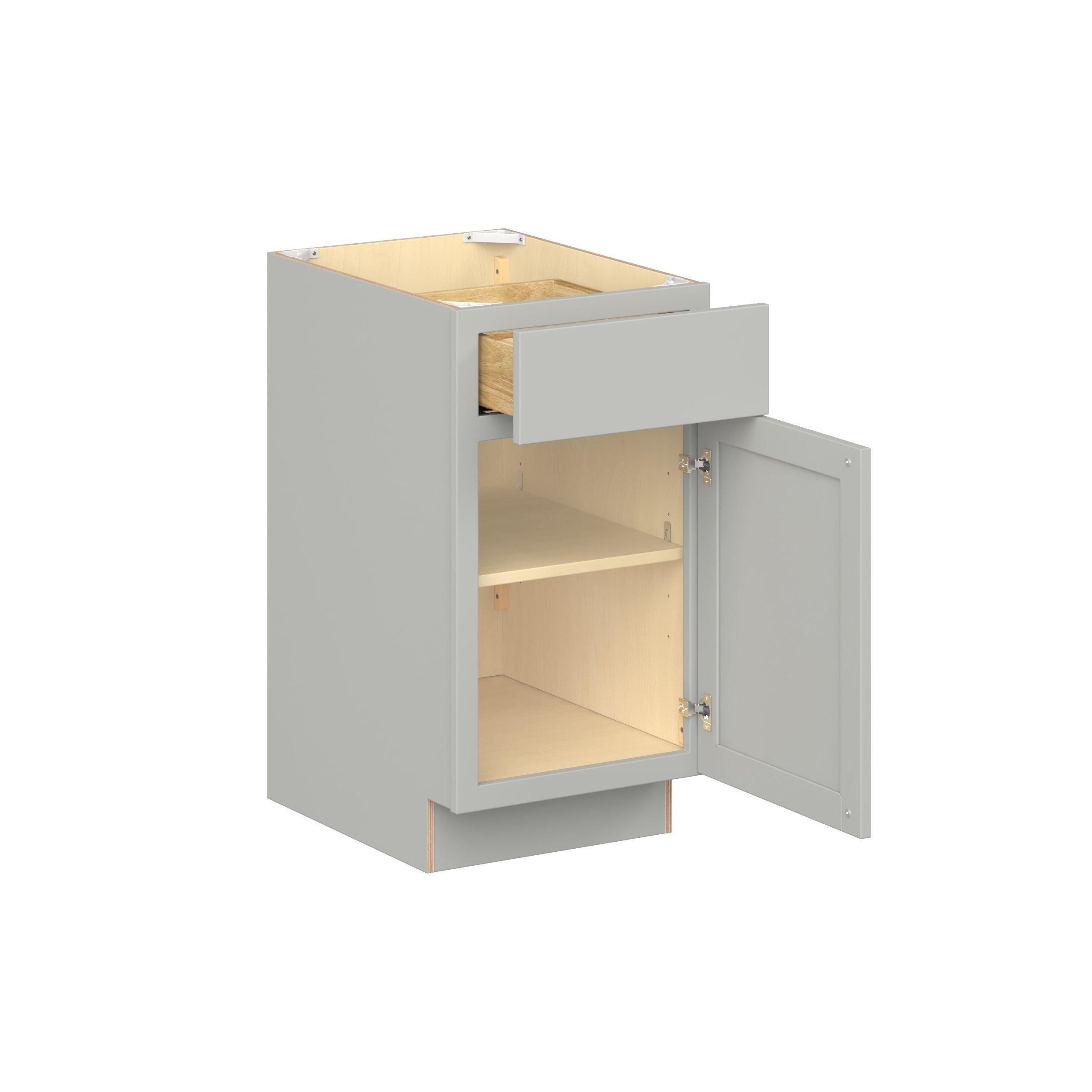 Baxley 18 in. Painted Whisper Gray Door and Drawer Base Cabinet - Right Door Hinge