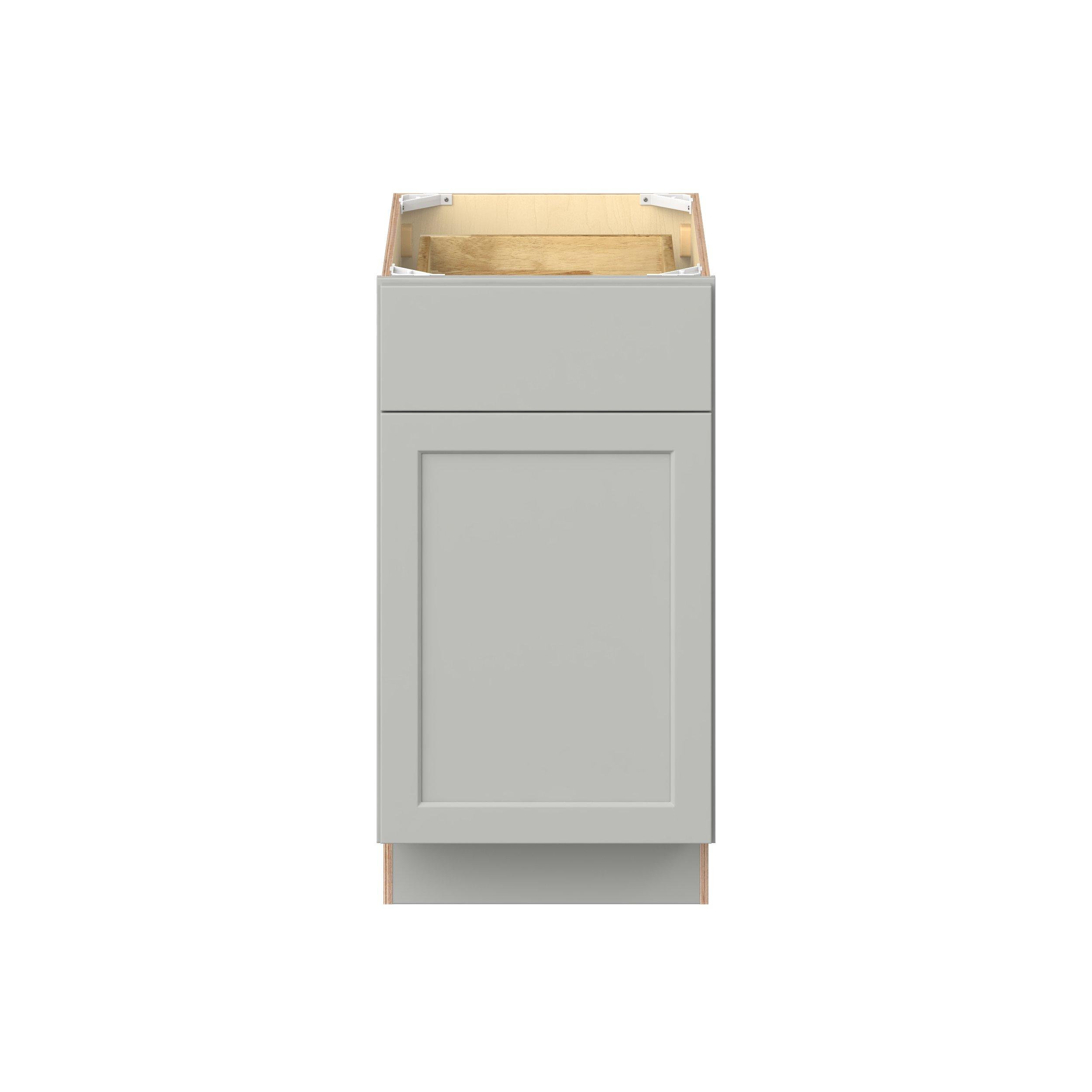 Baxley 18 in. Painted Whisper Gray Door and Drawer Base Cabinet - Right Door Hinge