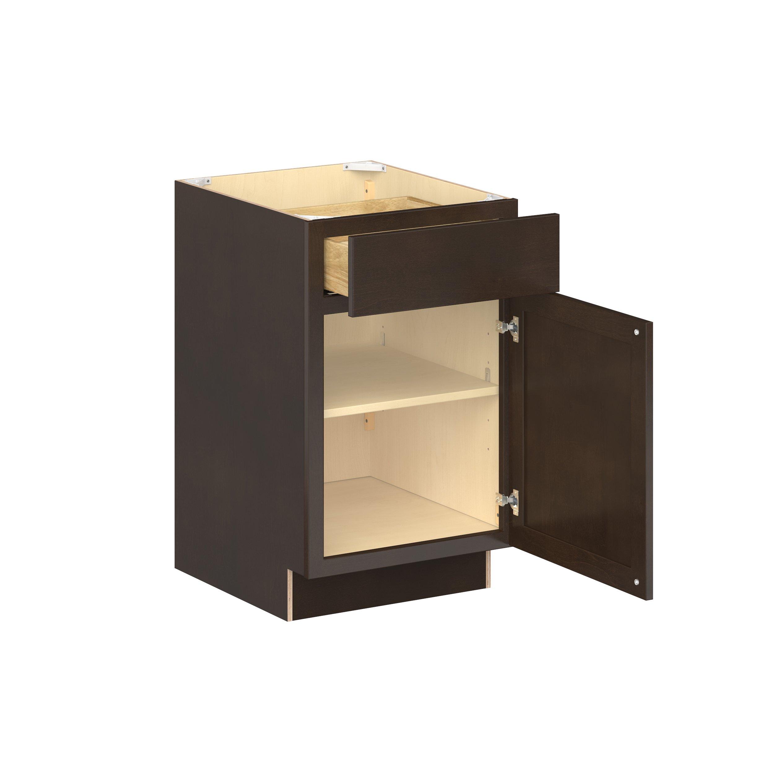 Baxley 21 in. Stained Cocoa Door and Drawer Base Cabinet - Right Door Hinge