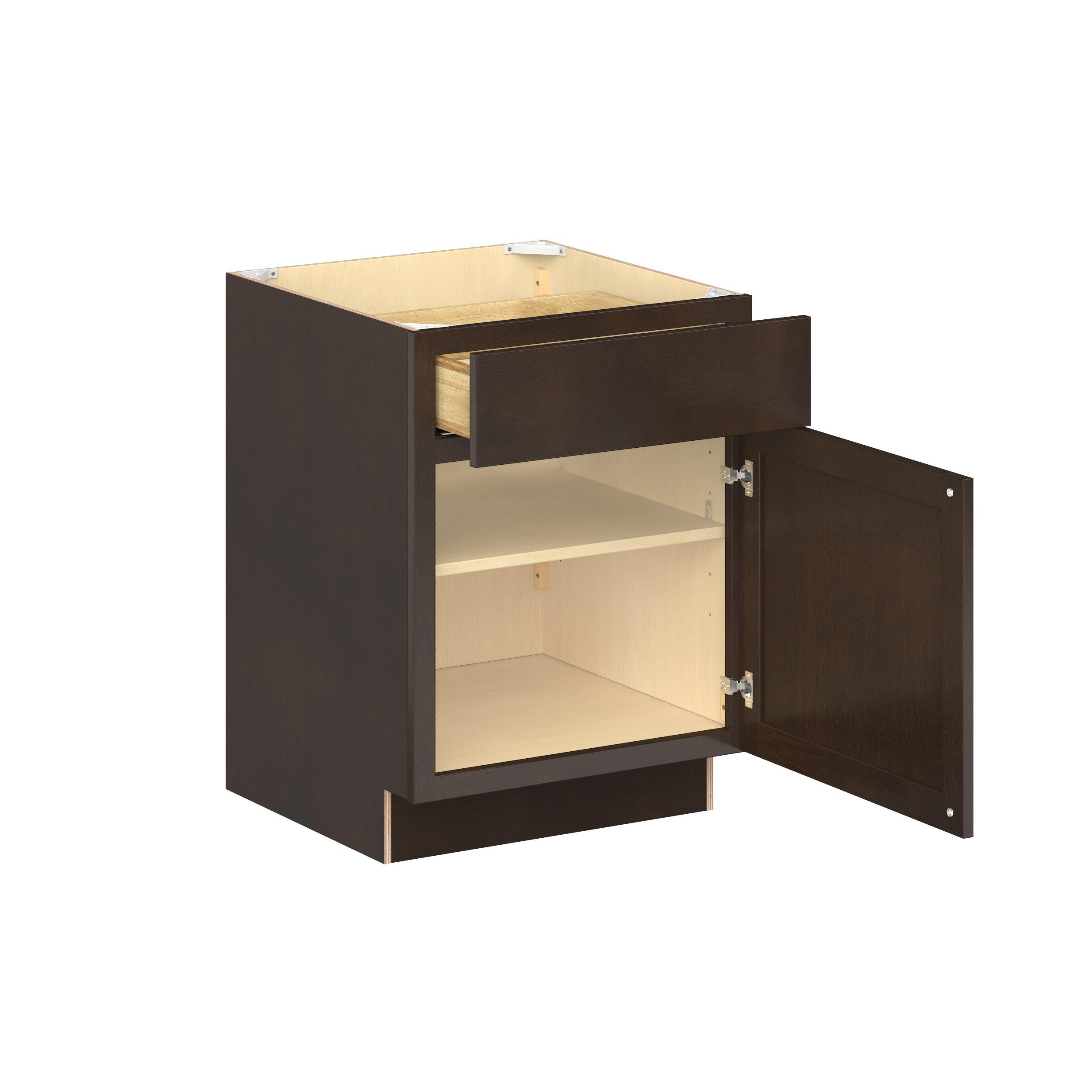 Baxley 24 in. Stained Cocoa Door and Drawer Base Cabinet - ADA - Right Door Hinge