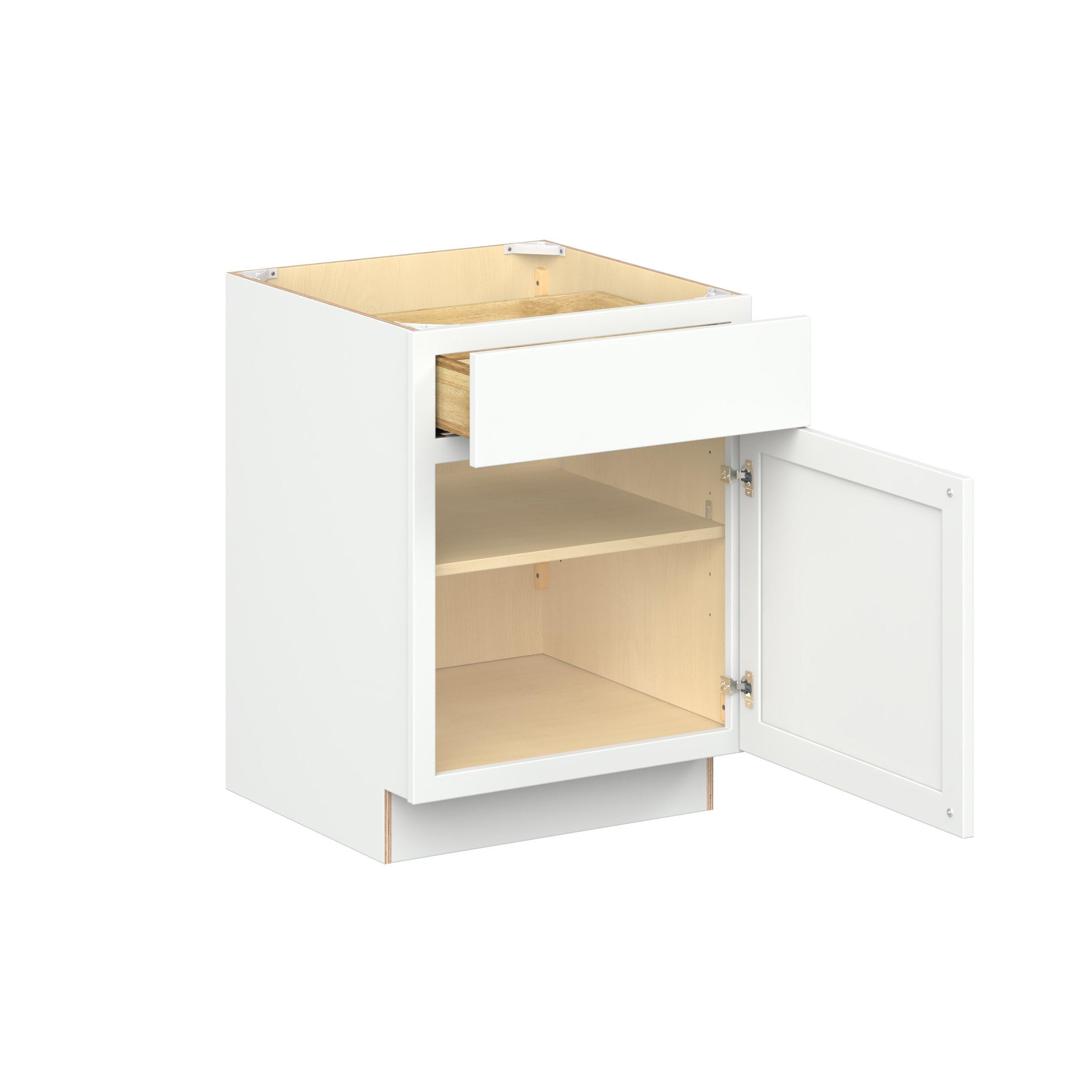 Baxley 24 in. Painted Pure White Door and Drawer Base Cabinet - ADA - Right Door Hinge