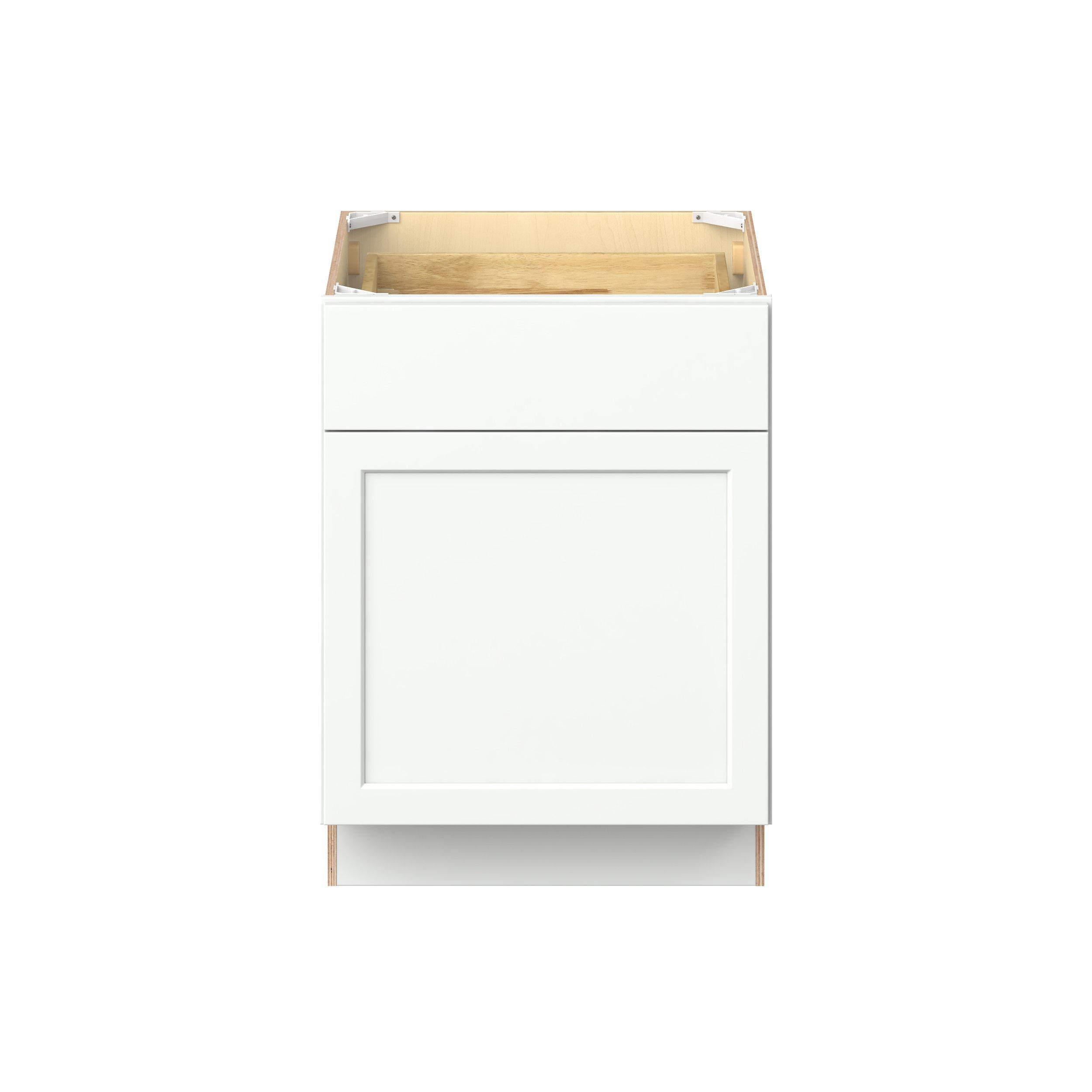 Baxley 24 in. Painted Pure White Door and Drawer Base Cabinet - ADA - Right Door Hinge