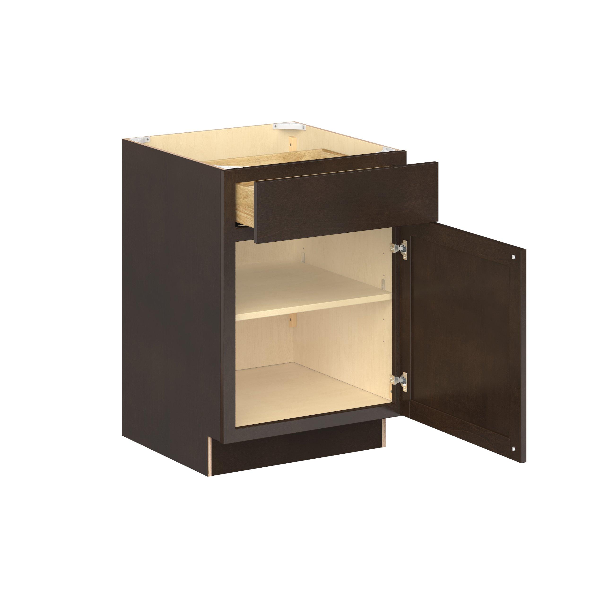 Baxley 24 in. Stained Cocoa Door and Drawer Base Cabinet - Right Door Hinge