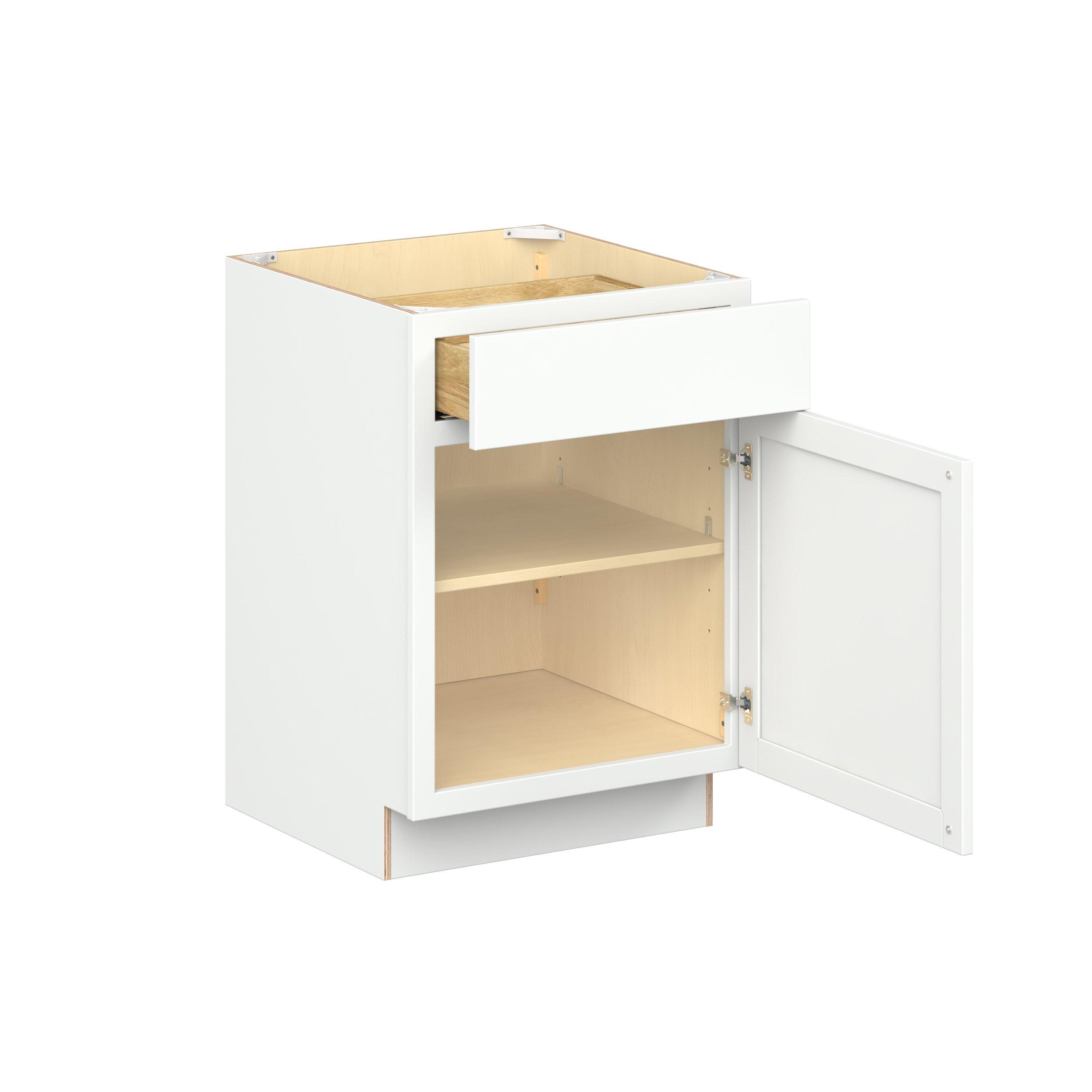 Baxley 24 in. Painted Pure White Door and Drawer Base Cabinet - Right Door Hinge
