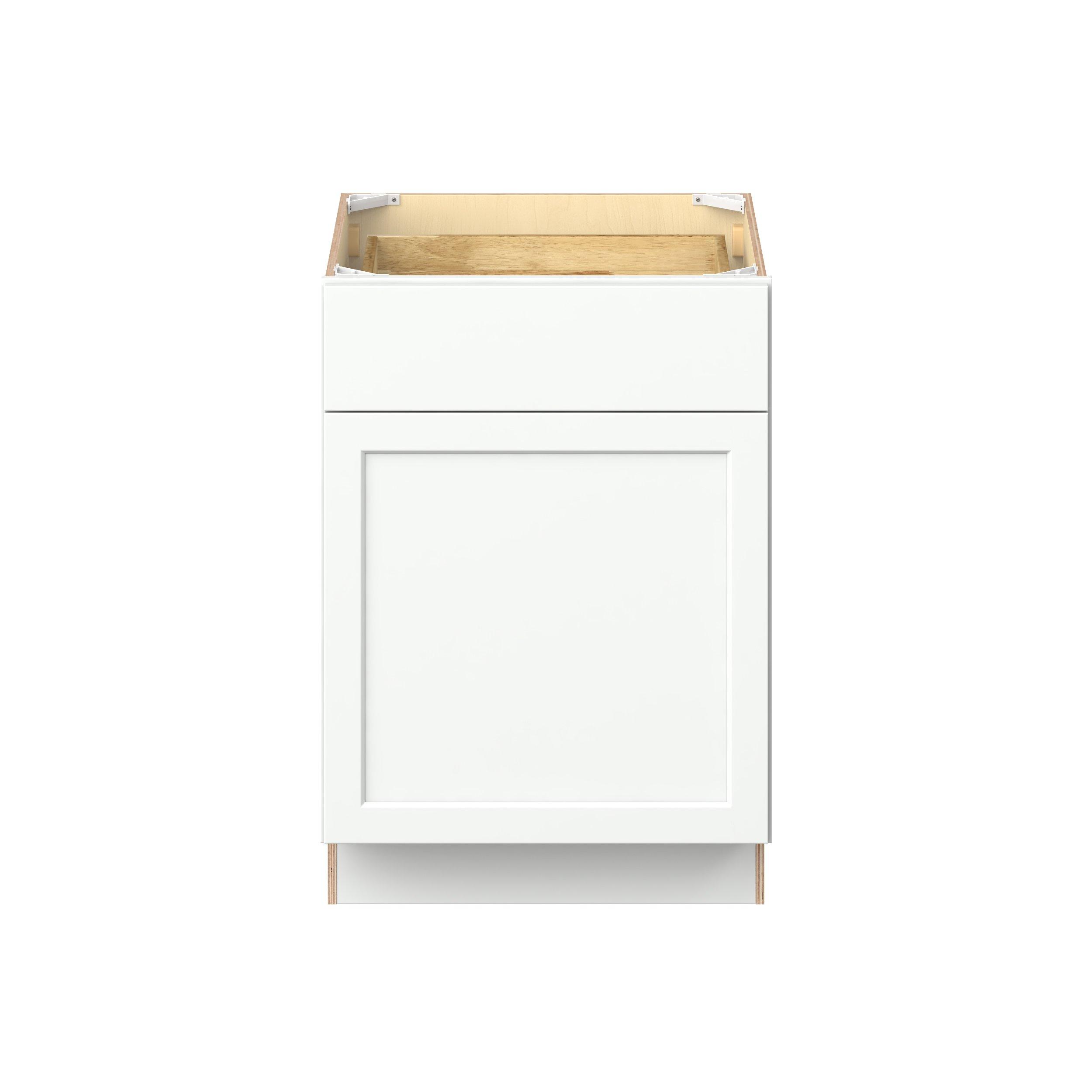 Baxley 24 in. Painted Pure White Door and Drawer Base Cabinet - Right Door Hinge