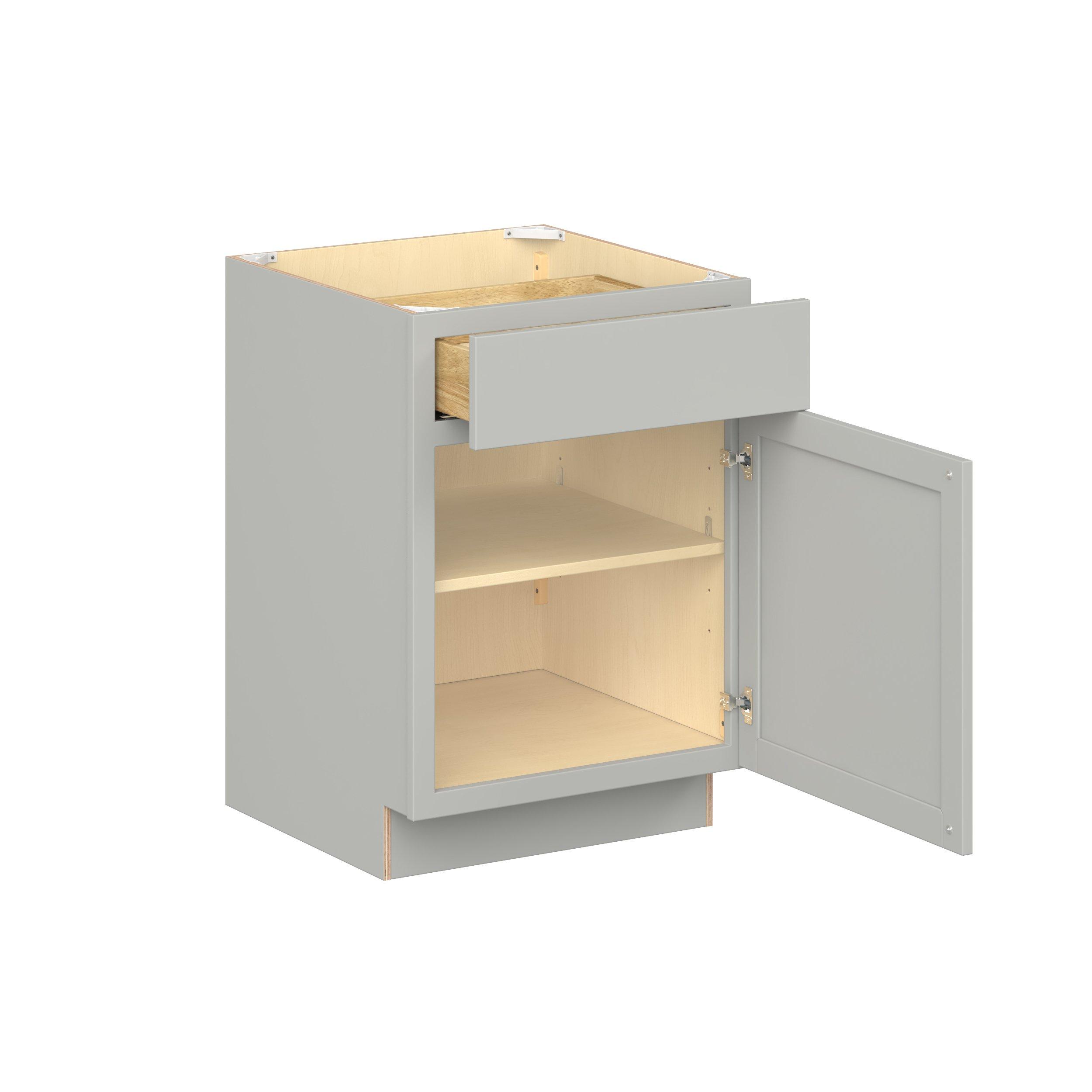 Baxley 24 in. Painted Whisper Gray Door and Drawer Base Cabinet - Right Door Hinge