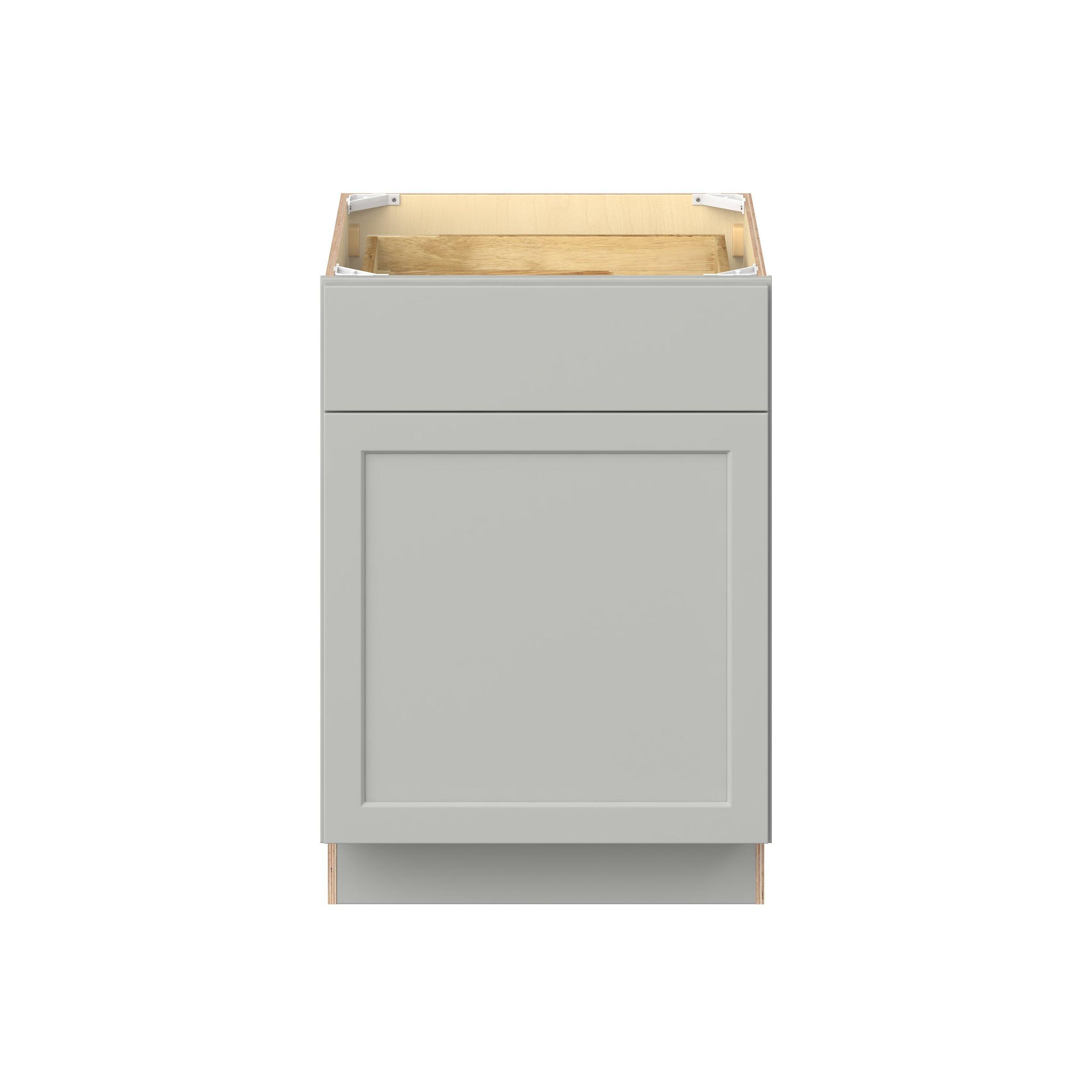 Baxley 24 in. Painted Whisper Gray Door and Drawer Base Cabinet - Right Door Hinge
