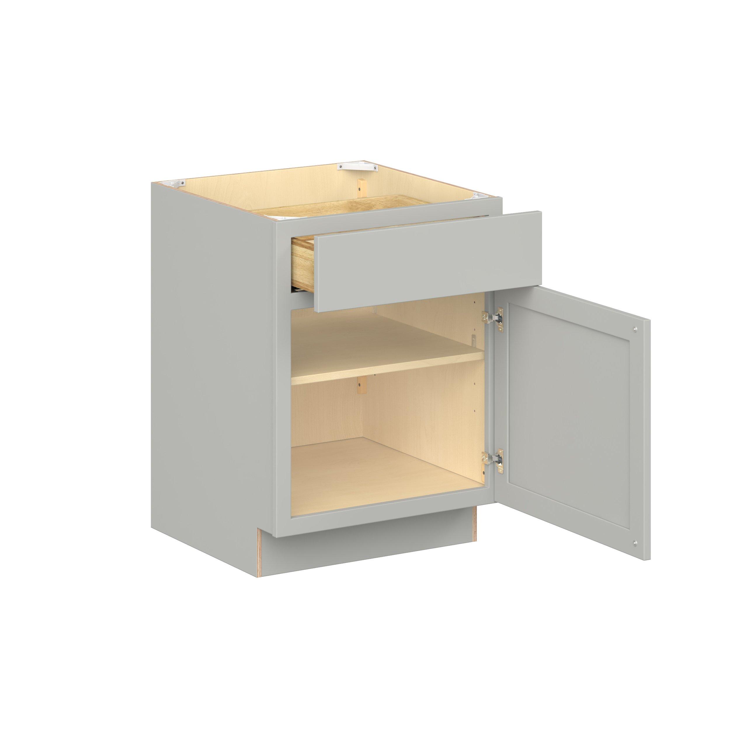 Baxley 24 in. Painted Whisper Gray Door and Drawer Base Cabinet - ADA - Right Door Hinge