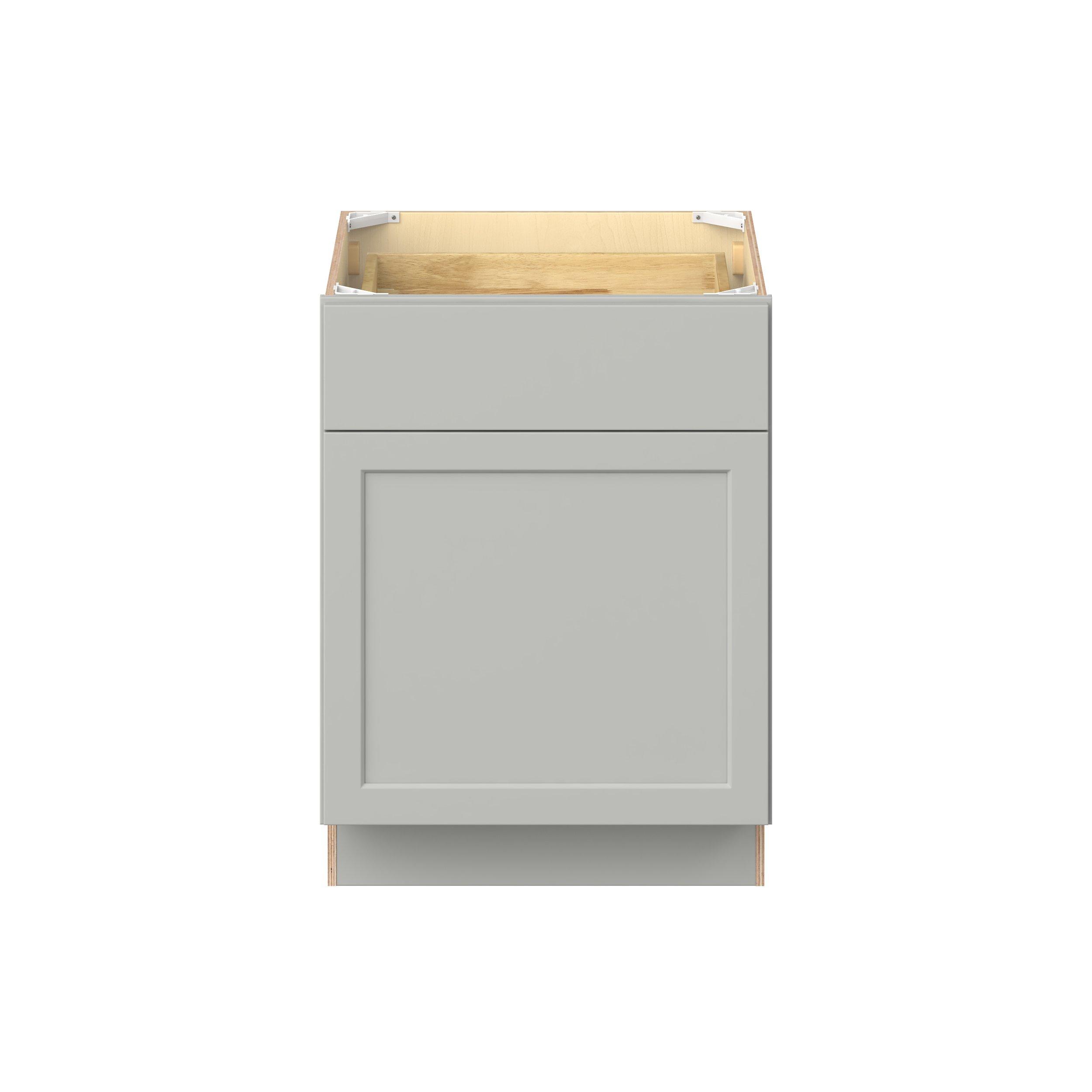 Baxley 24 in. Painted Whisper Gray Door and Drawer Base Cabinet - ADA - Right Door Hinge