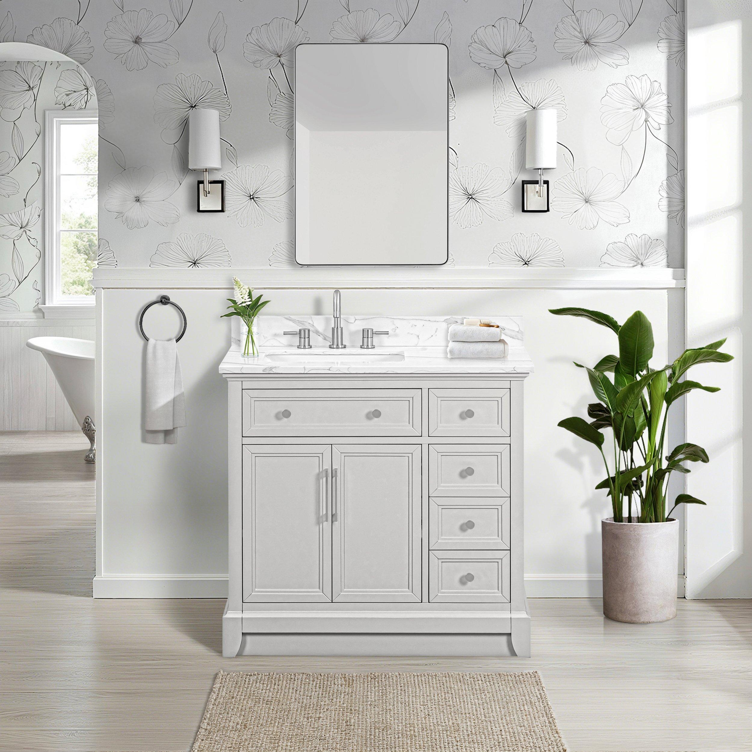 Aurora 37 in. Gray Vanity with Quartz Top