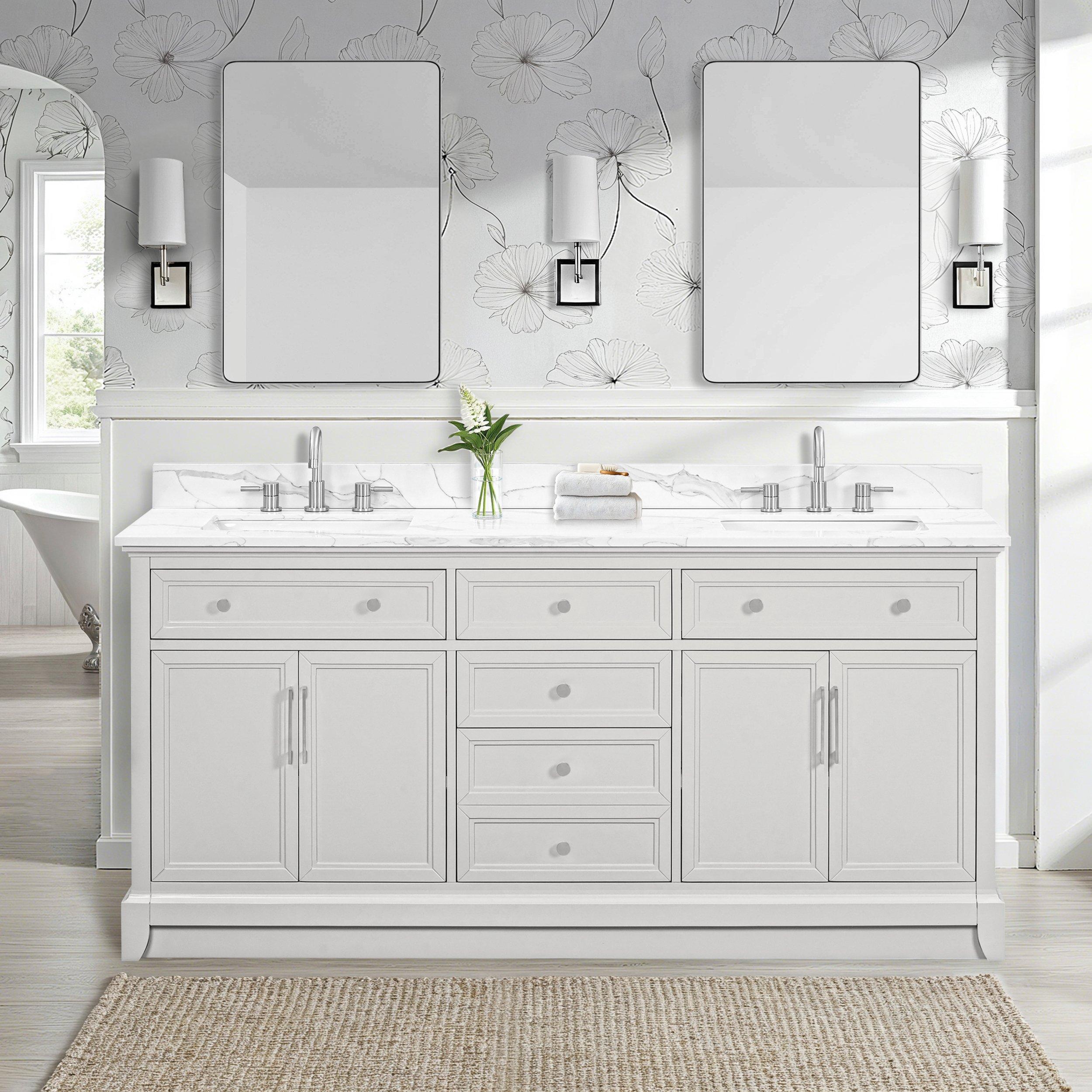 Aurora 73 in. Gray Vanity with Quartz Top