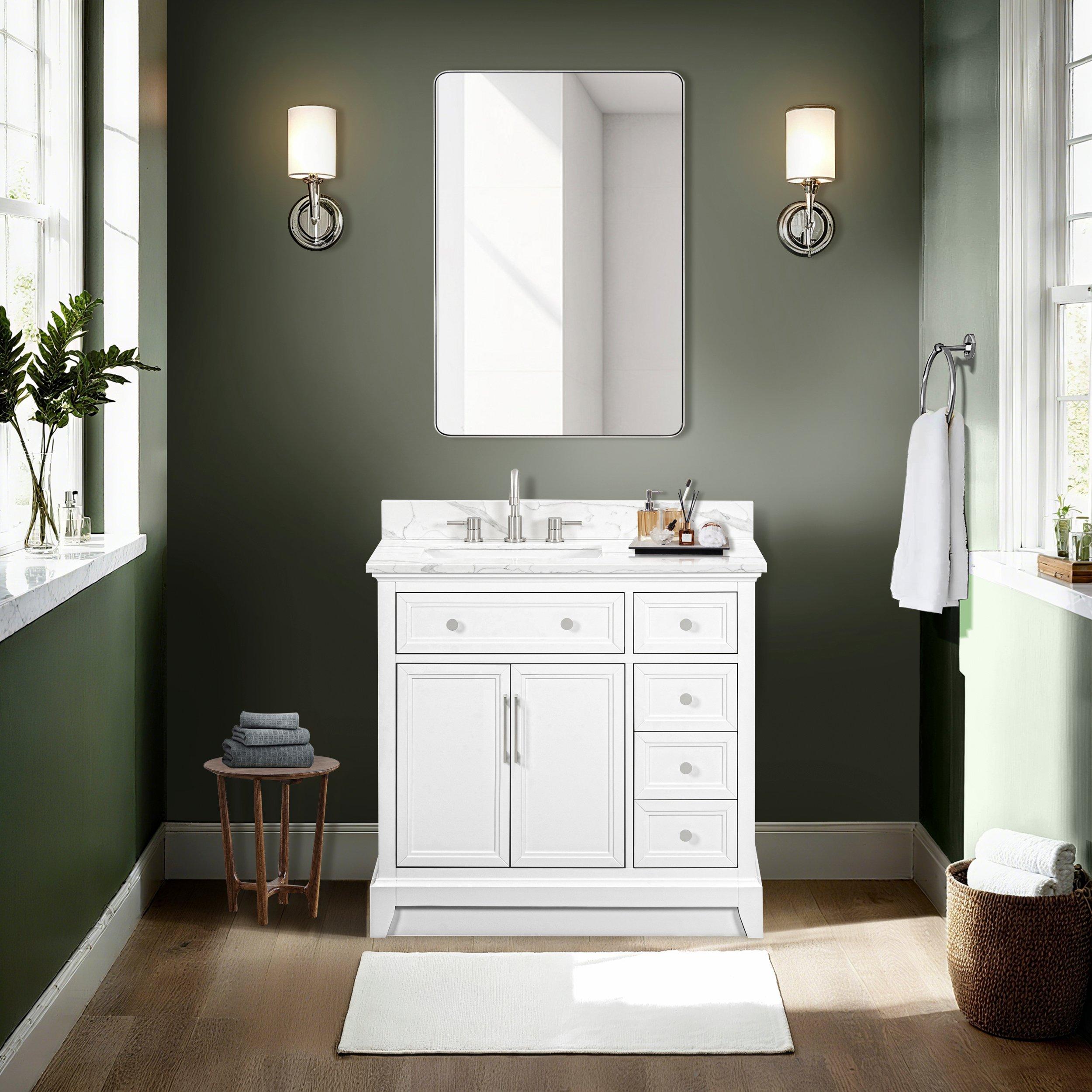 Aurora 37 in. White Vanity with Quartz Top