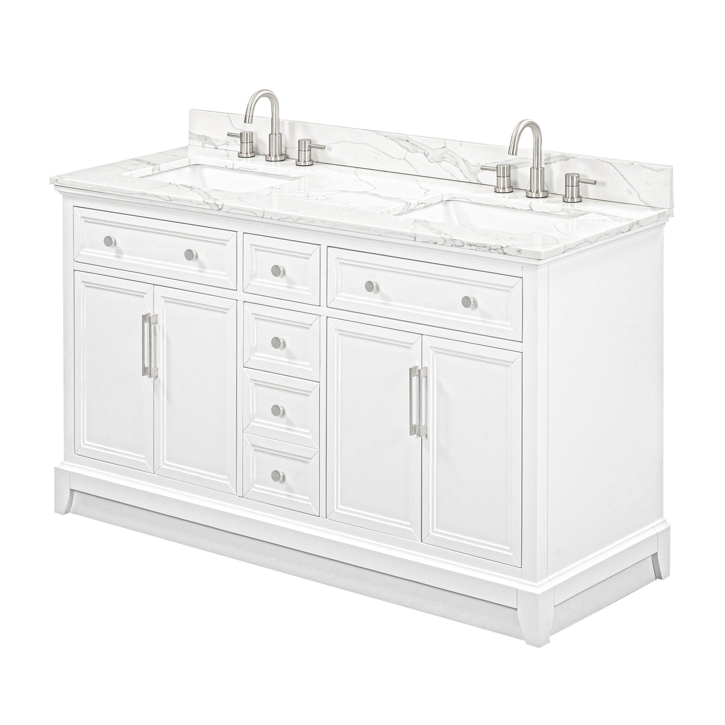 Aurora 61 in. White Vanity with Quartz Top