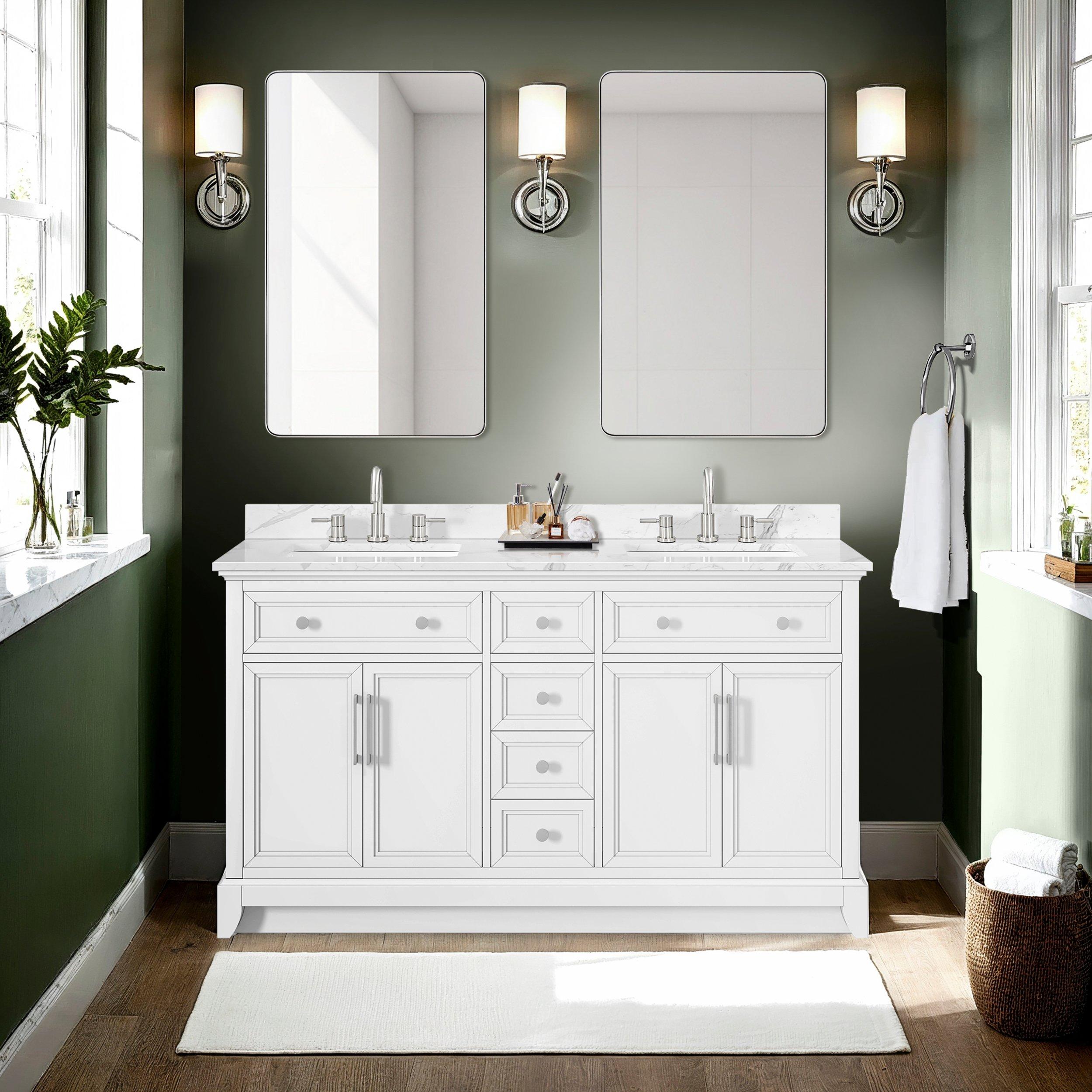 Aurora 61 in. White Vanity with Quartz Top