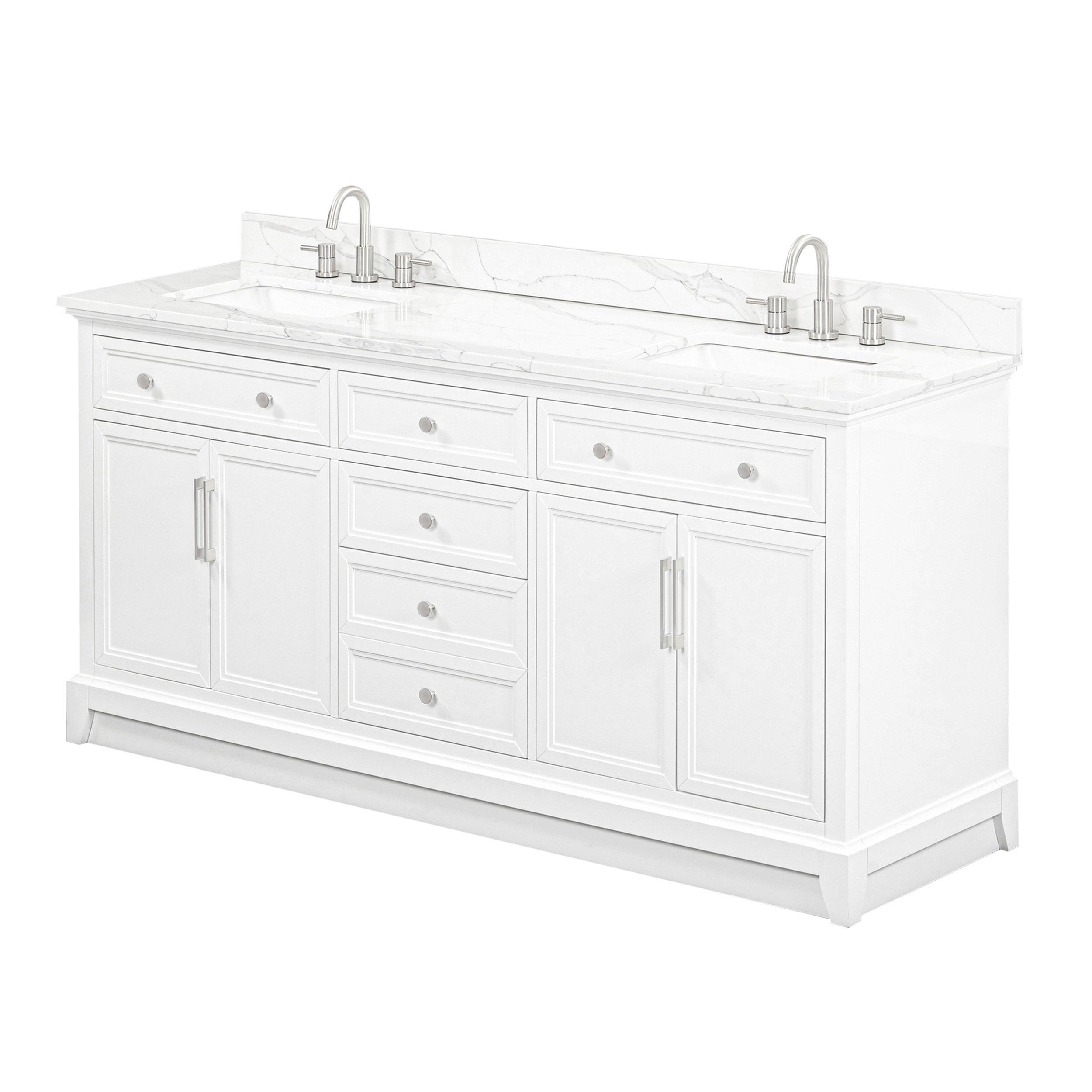 Aurora 73 in. White Vanity with Quartz Top