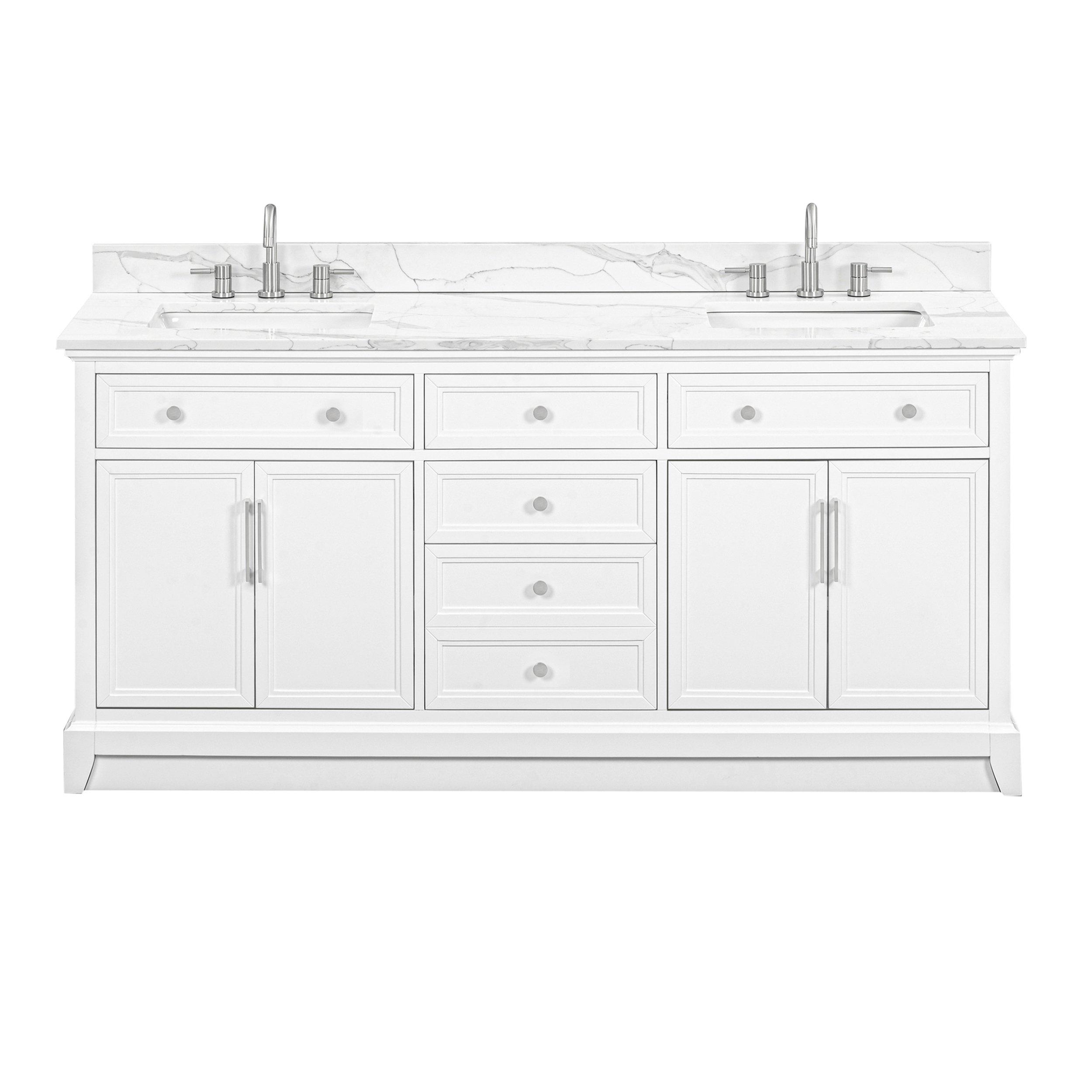 Aurora 73 in. White Vanity with Quartz Top