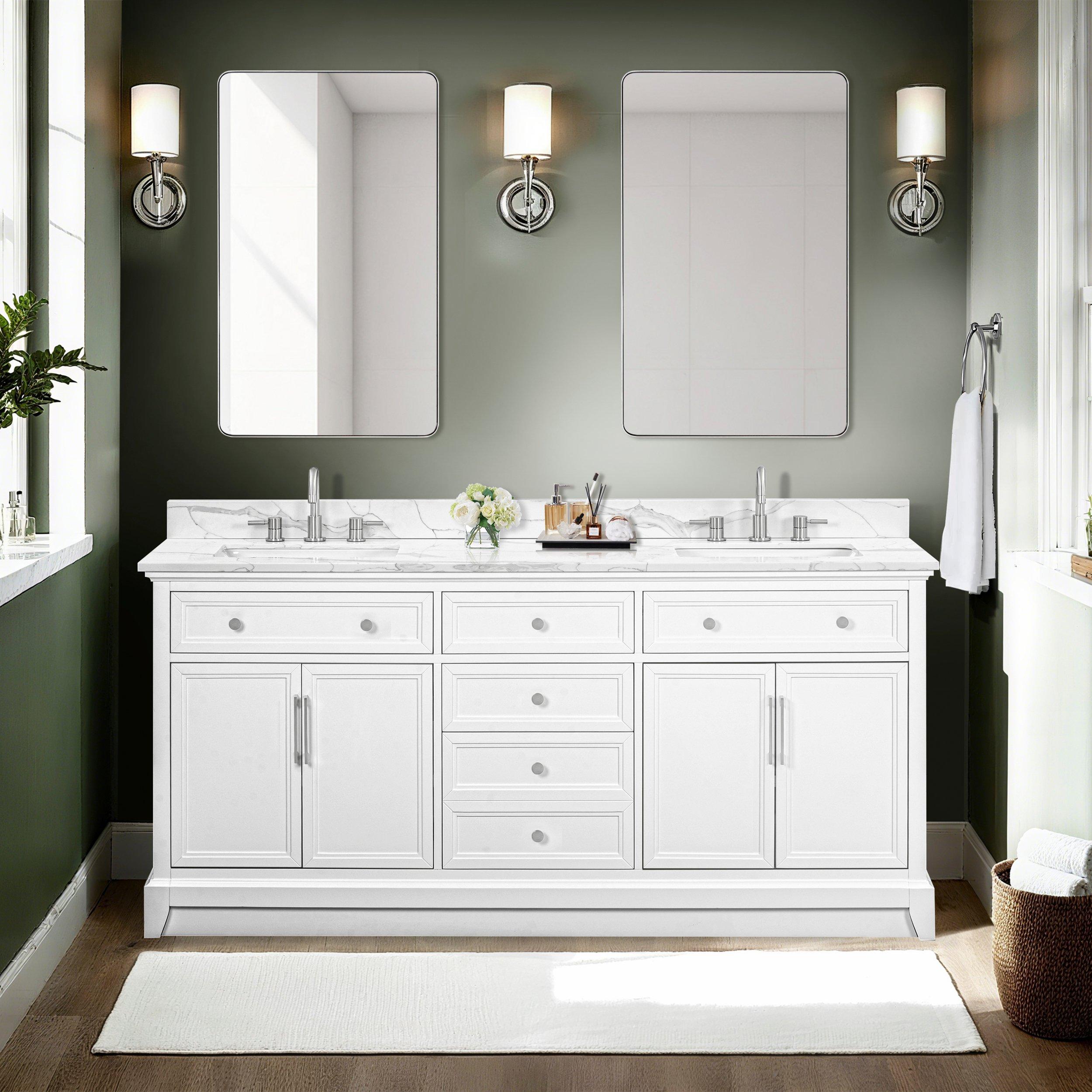 Aurora 73 in. White Vanity with Quartz Top