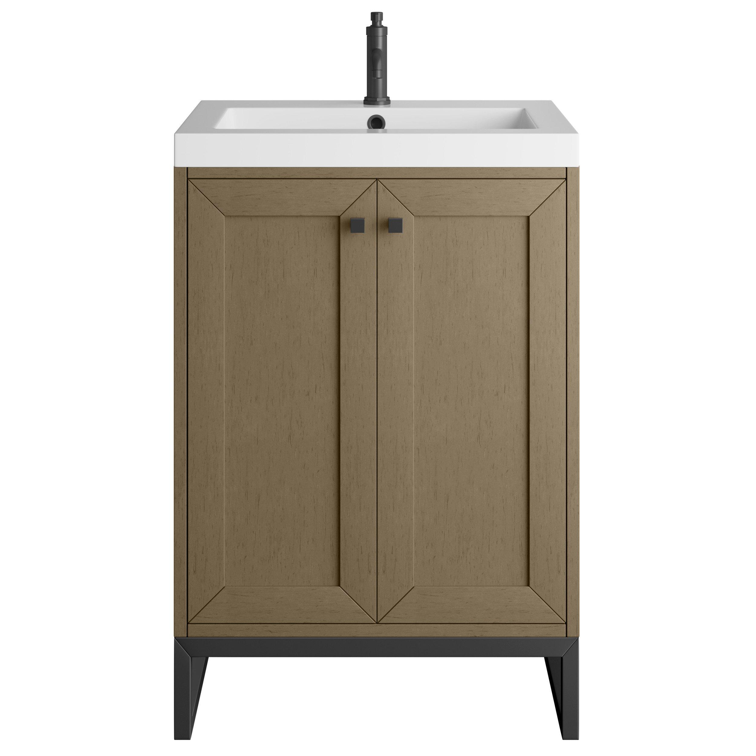 Chianti 24 in. Walnut Brown and Matte Black Single Sink Vanity with White Glossy Composite Stone Top