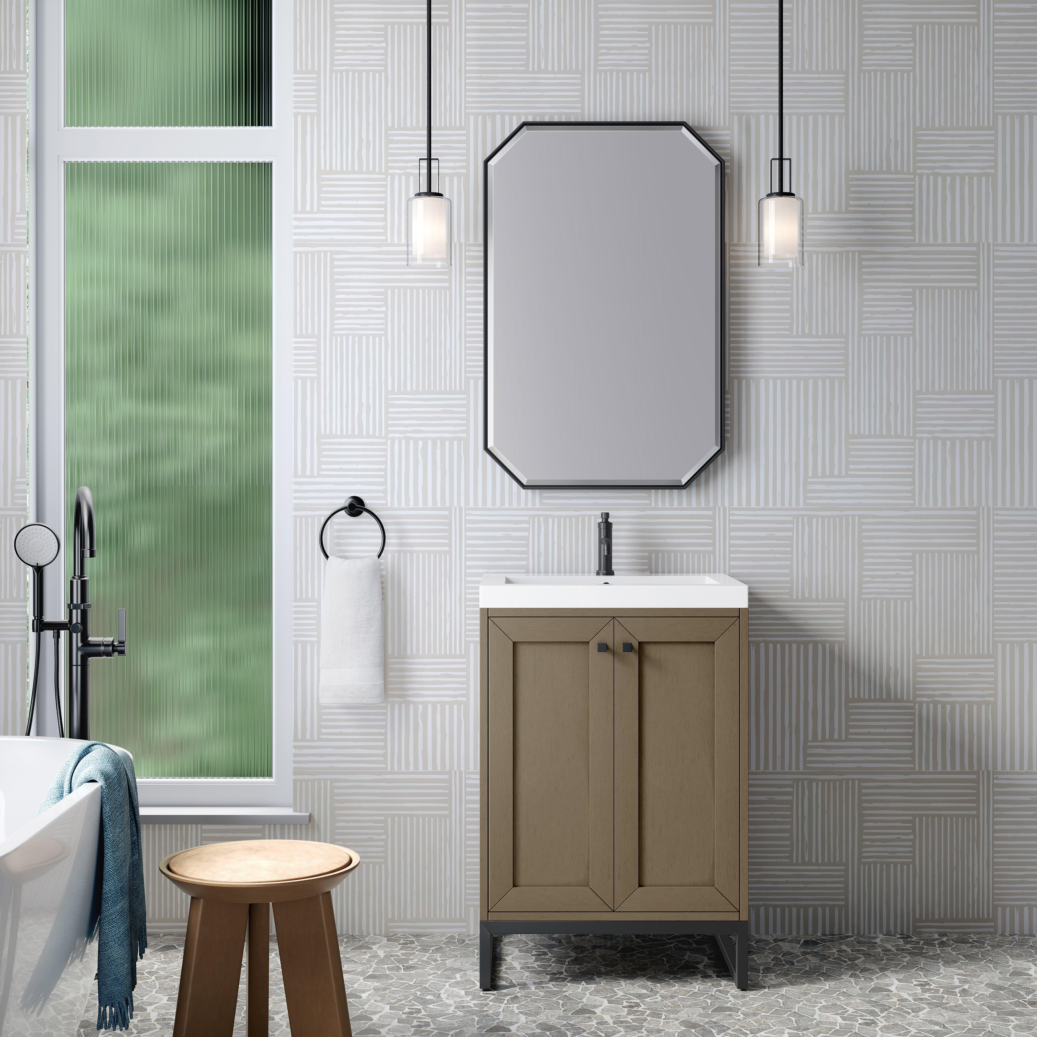 Chianti 24 in. Walnut Brown and Matte Black Single Sink Vanity with White Glossy Composite Stone Top