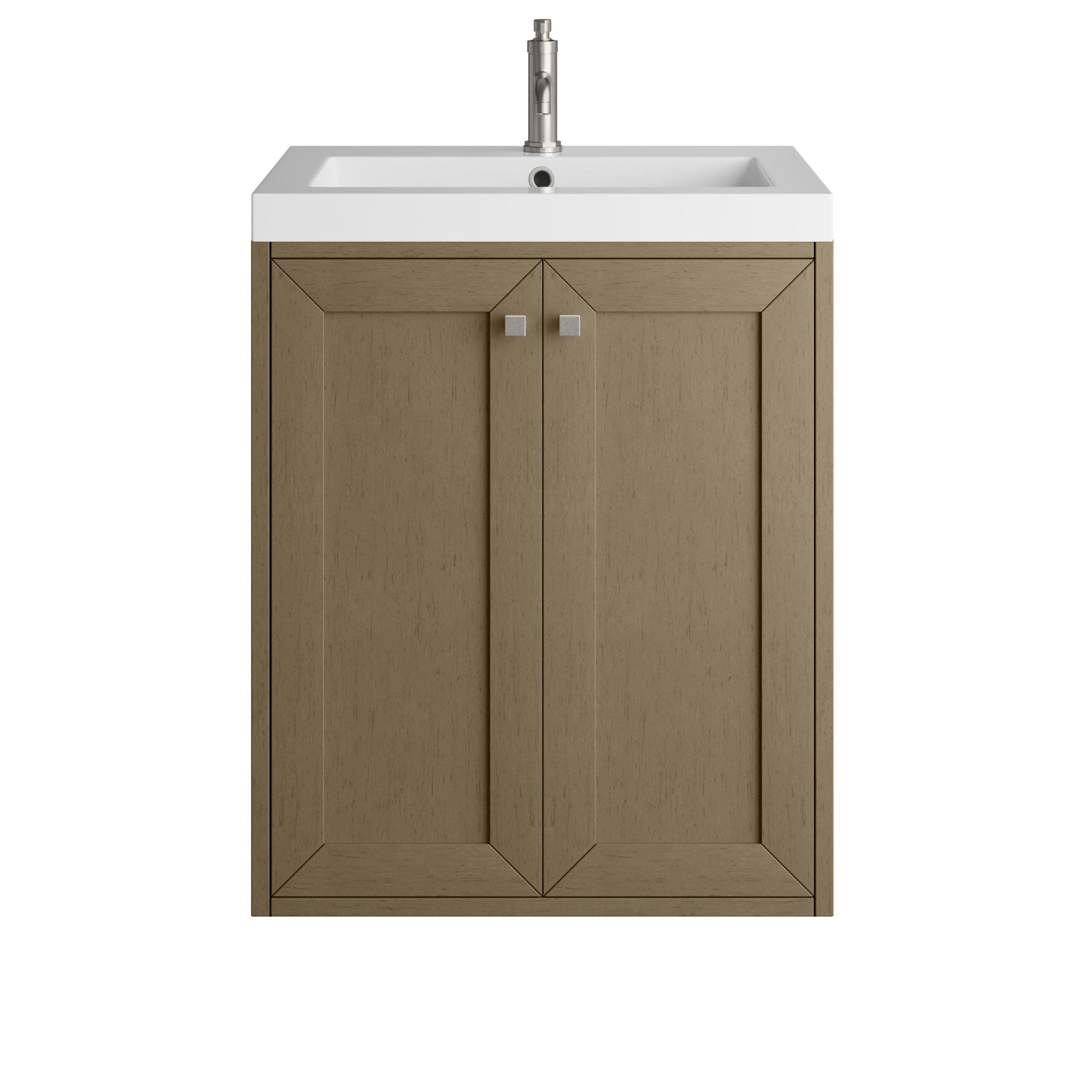Chianti 24 in. Walnut Brown Single Sink Vanity with White Glossy Composite Stone Top