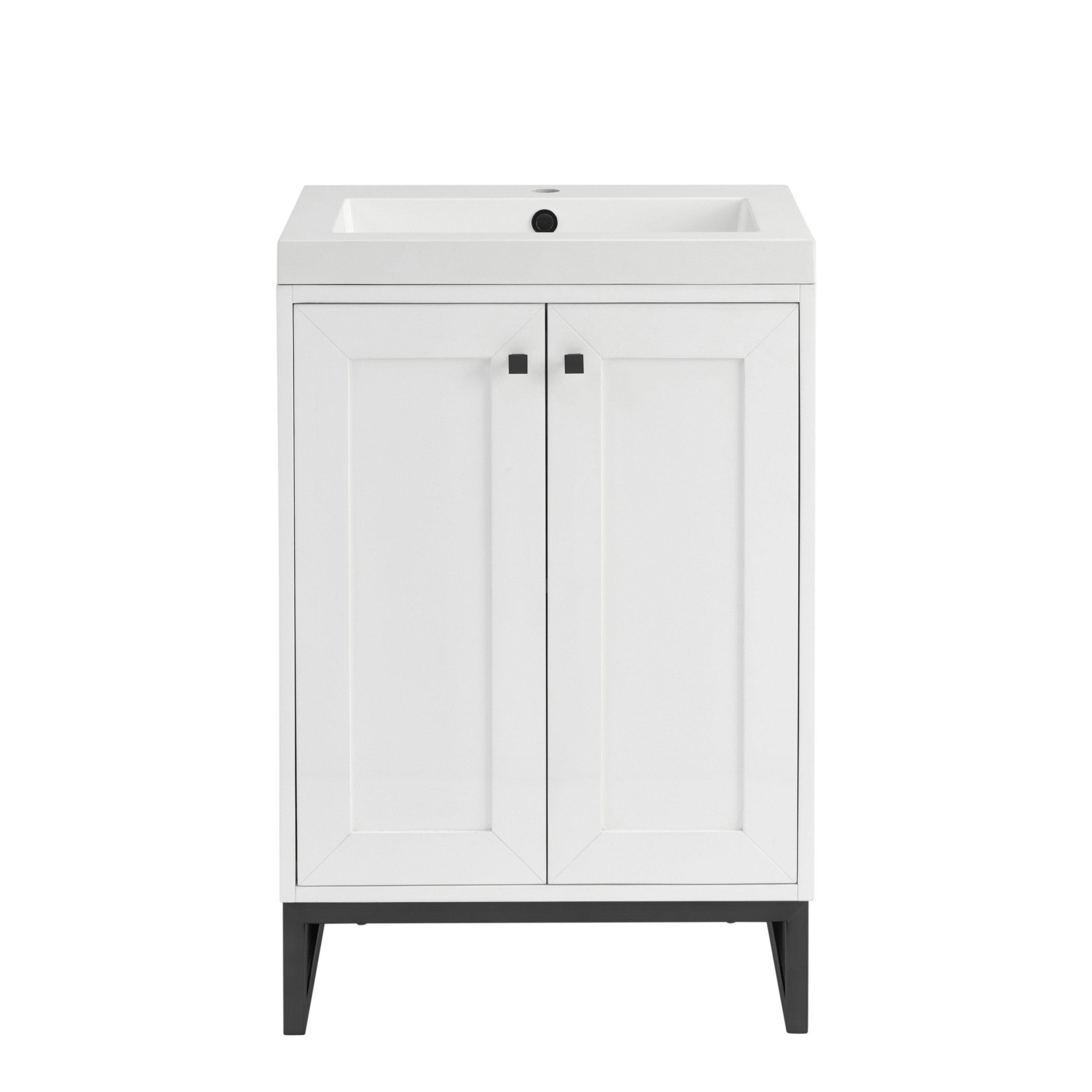 Chianti 24 in. Glossy White and Matte Black Single Sink Vanity with White Glossy Composite Stone Top