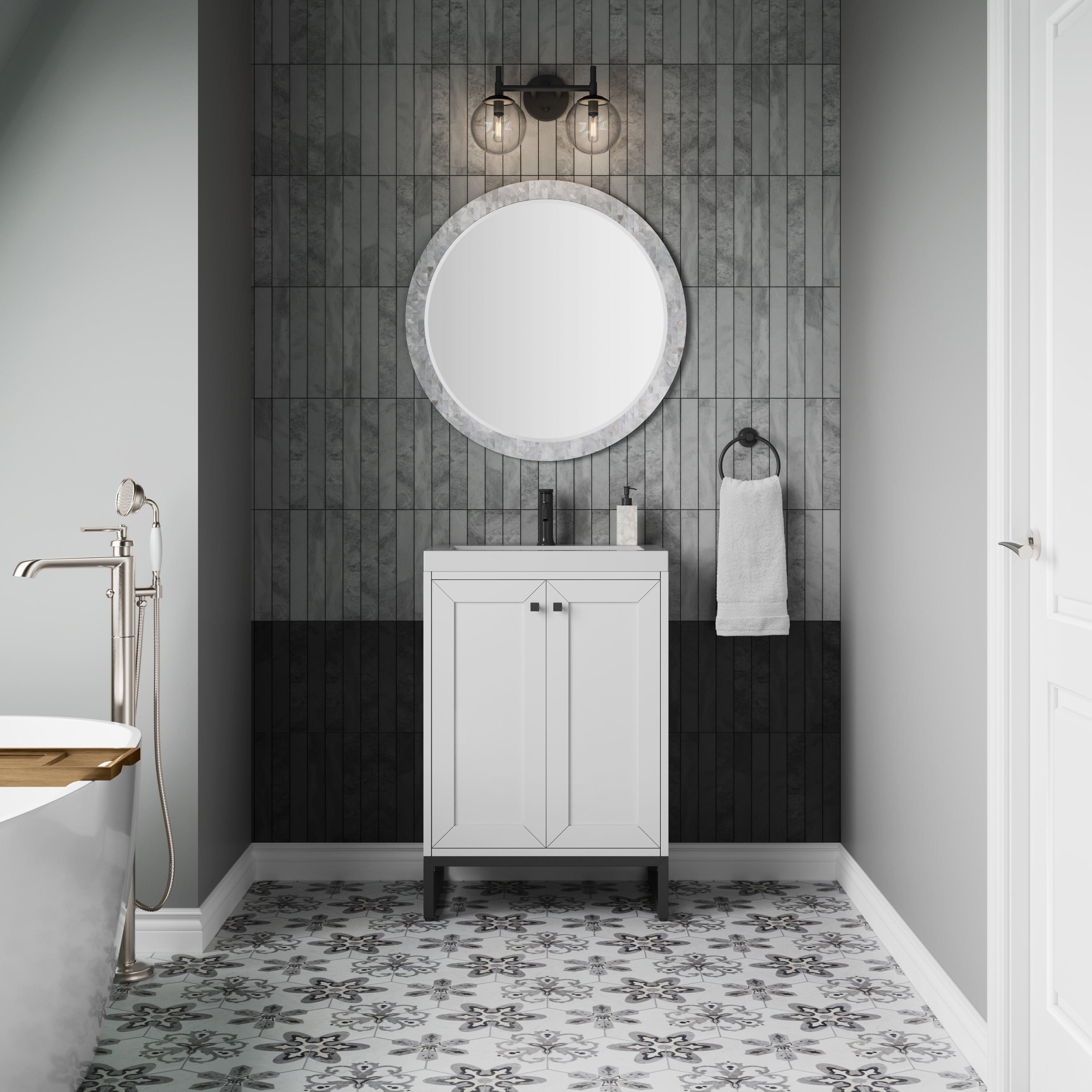Chianti 24 in. Glossy White and Matte Black Single Sink Vanity with White Glossy Composite Stone Top