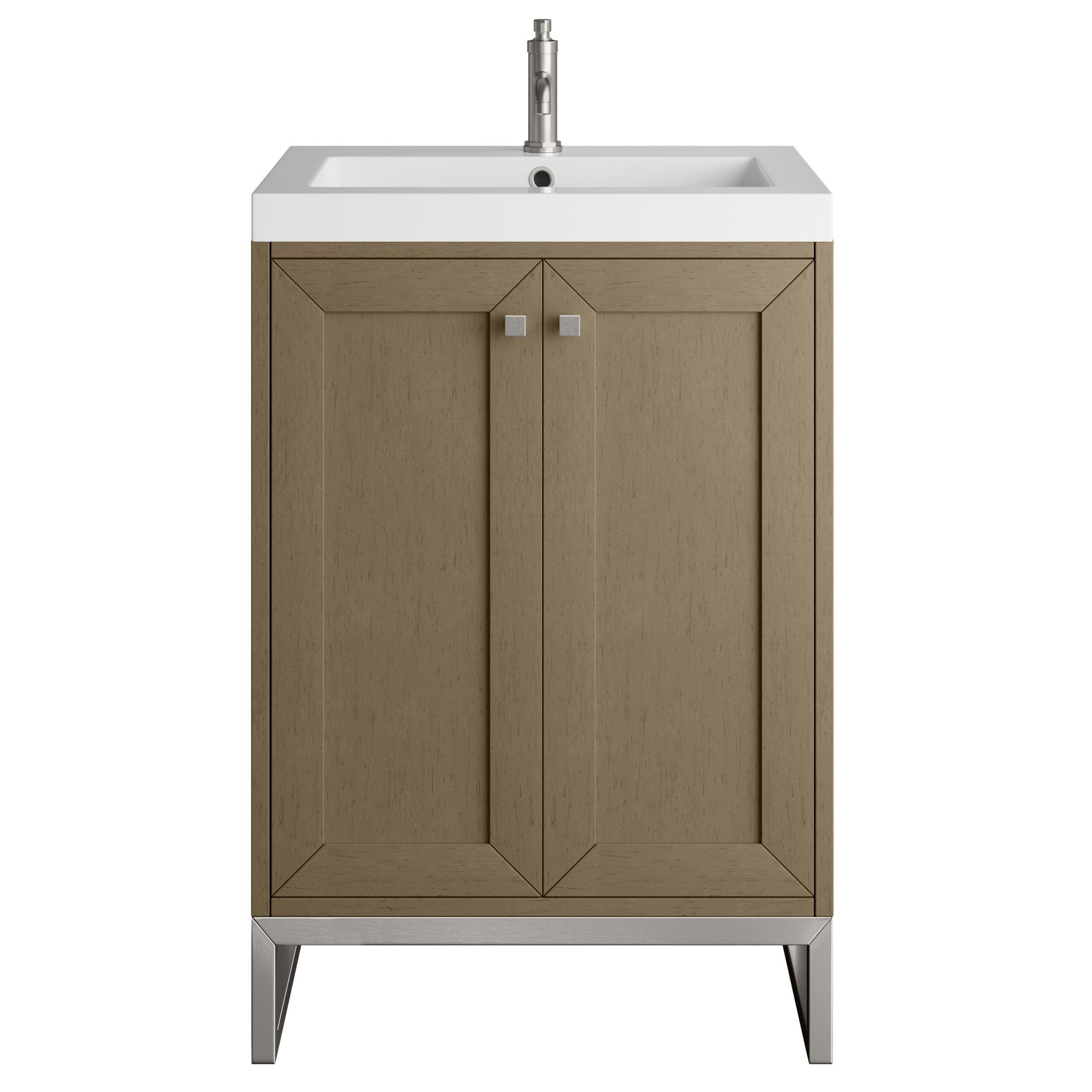 Chianti 24 in. Walnut Brown and Brushed Nickel Single Sink Vanity with White Glossy Composite Stone Top