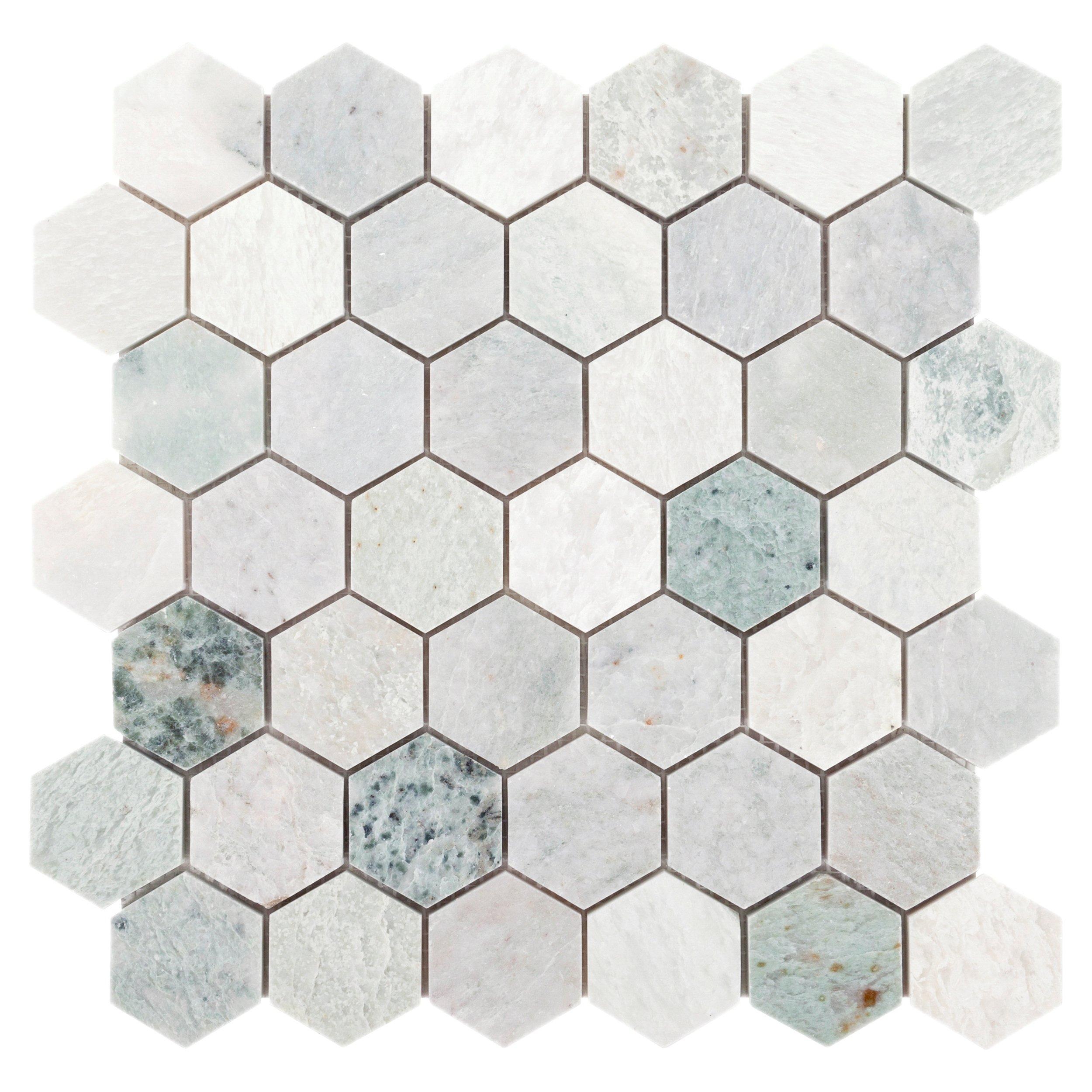 Caribbean Green Hexagon Polished Marble Mosaic