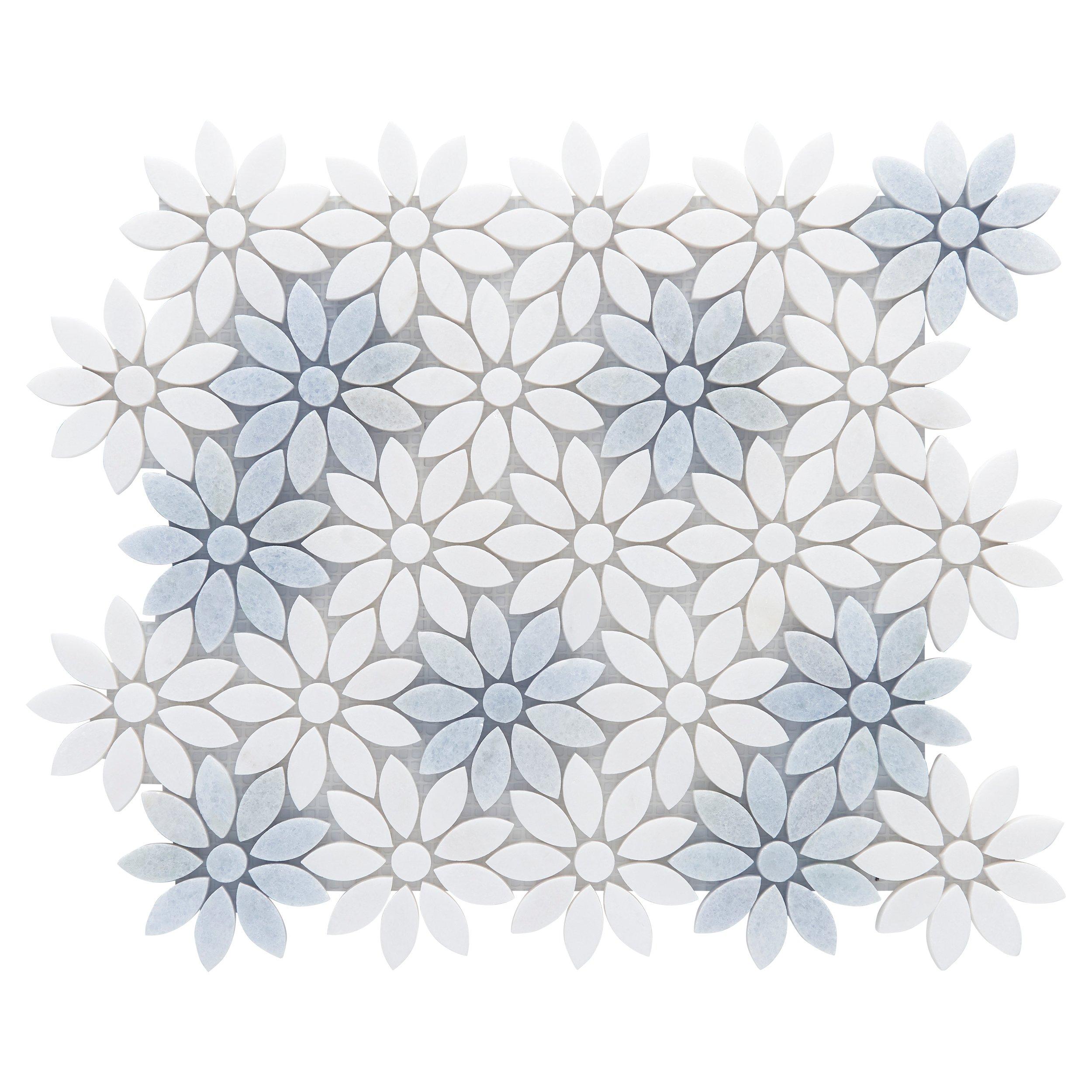 Daisy Thassos Blue Celeste Waterjet Marble Mosaic