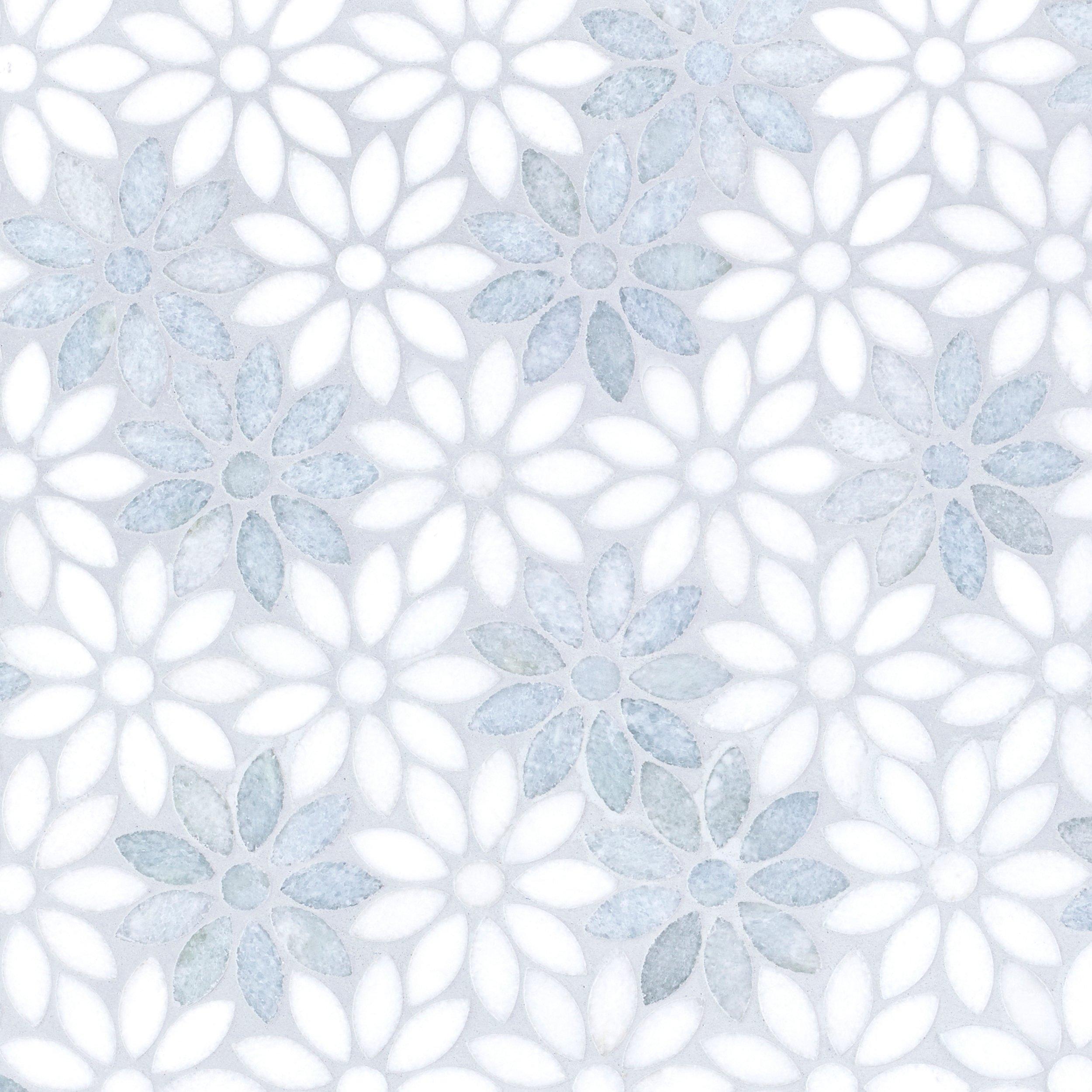 Daisy Thassos Blue Celeste Waterjet Marble Mosaic