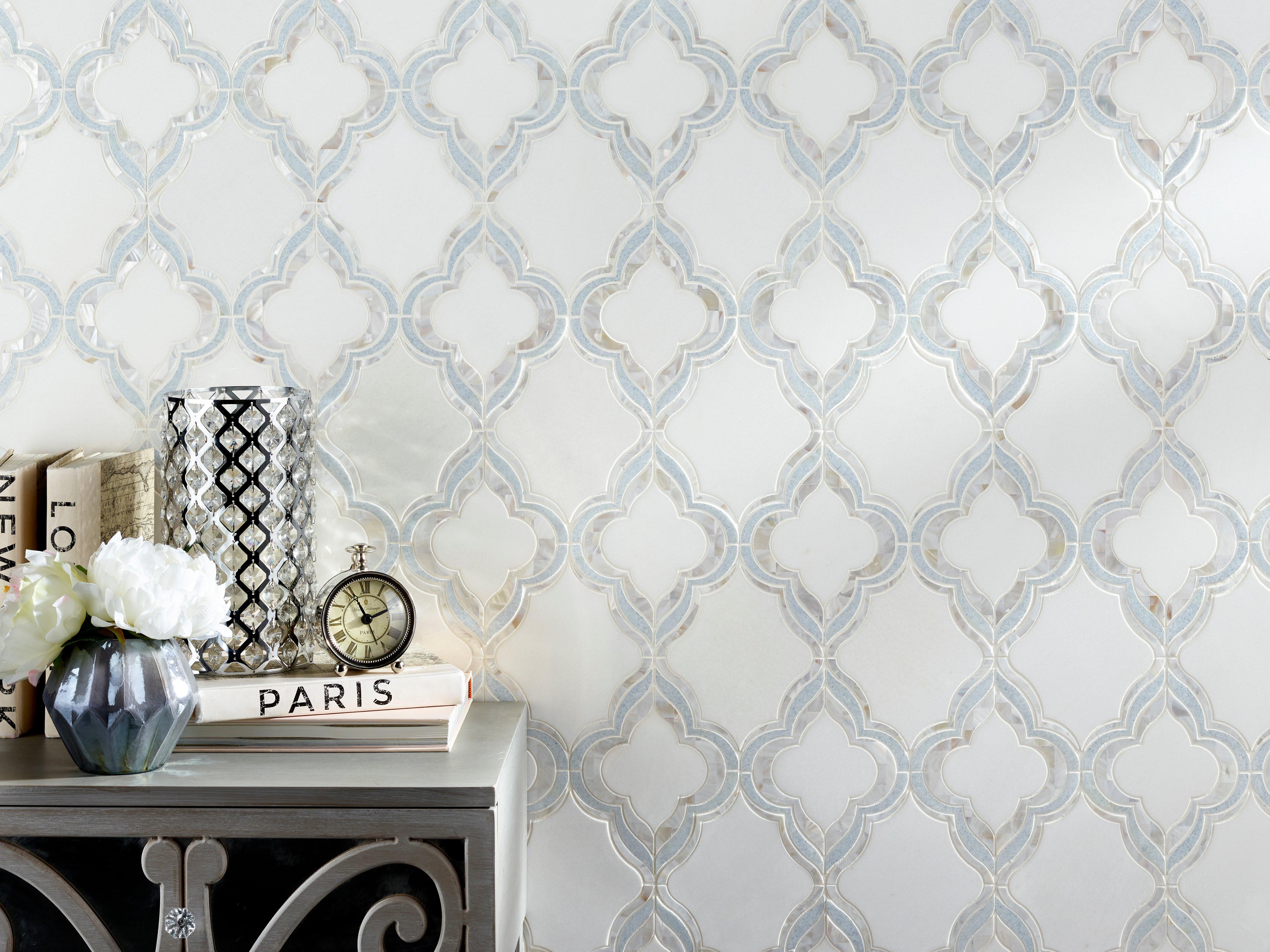 Cassia III Thassos Mother of Pearl Blue Waterjet Mosaic