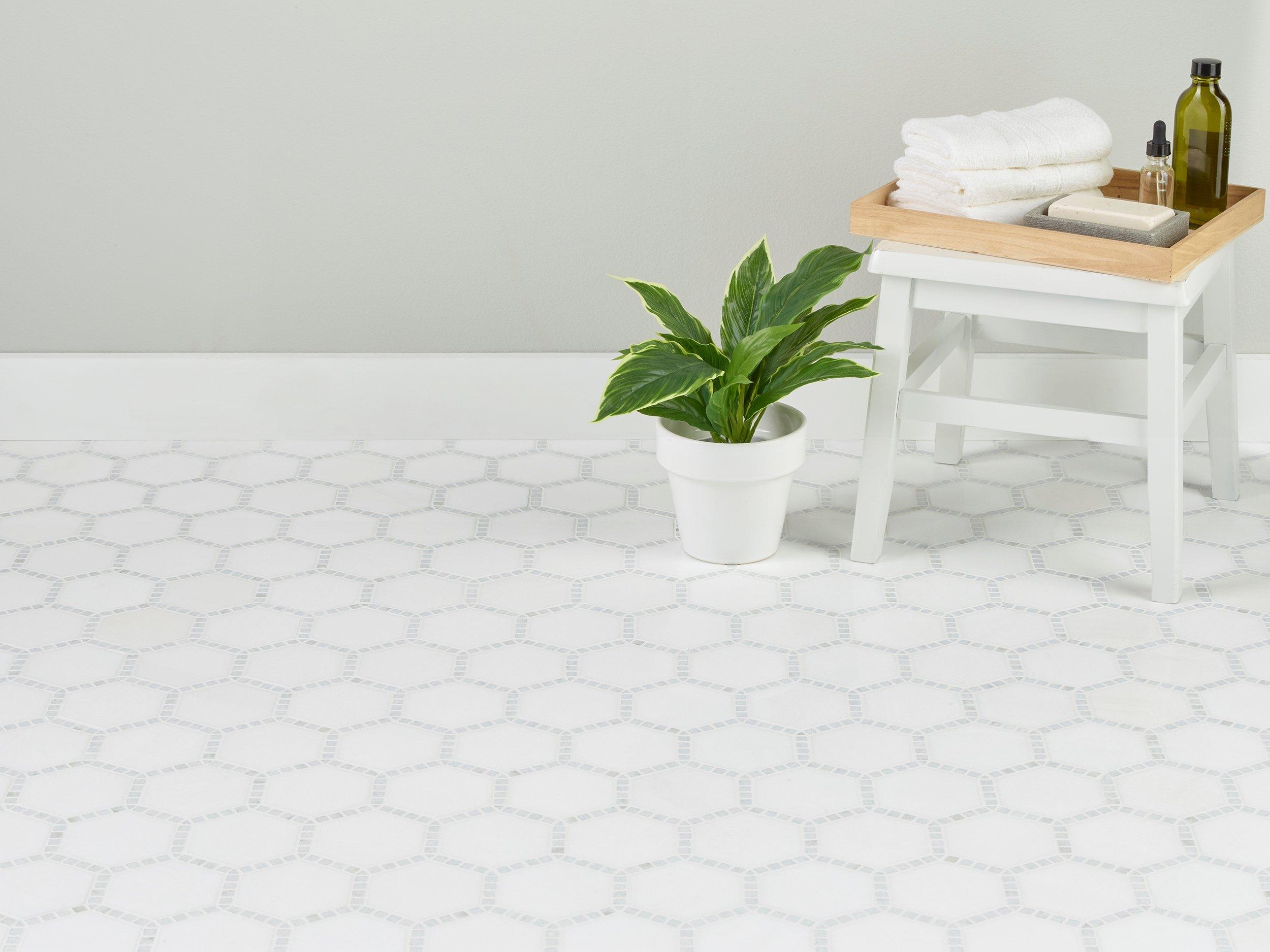 Sanibel Blue II Thassos Marble Polished Mosaic