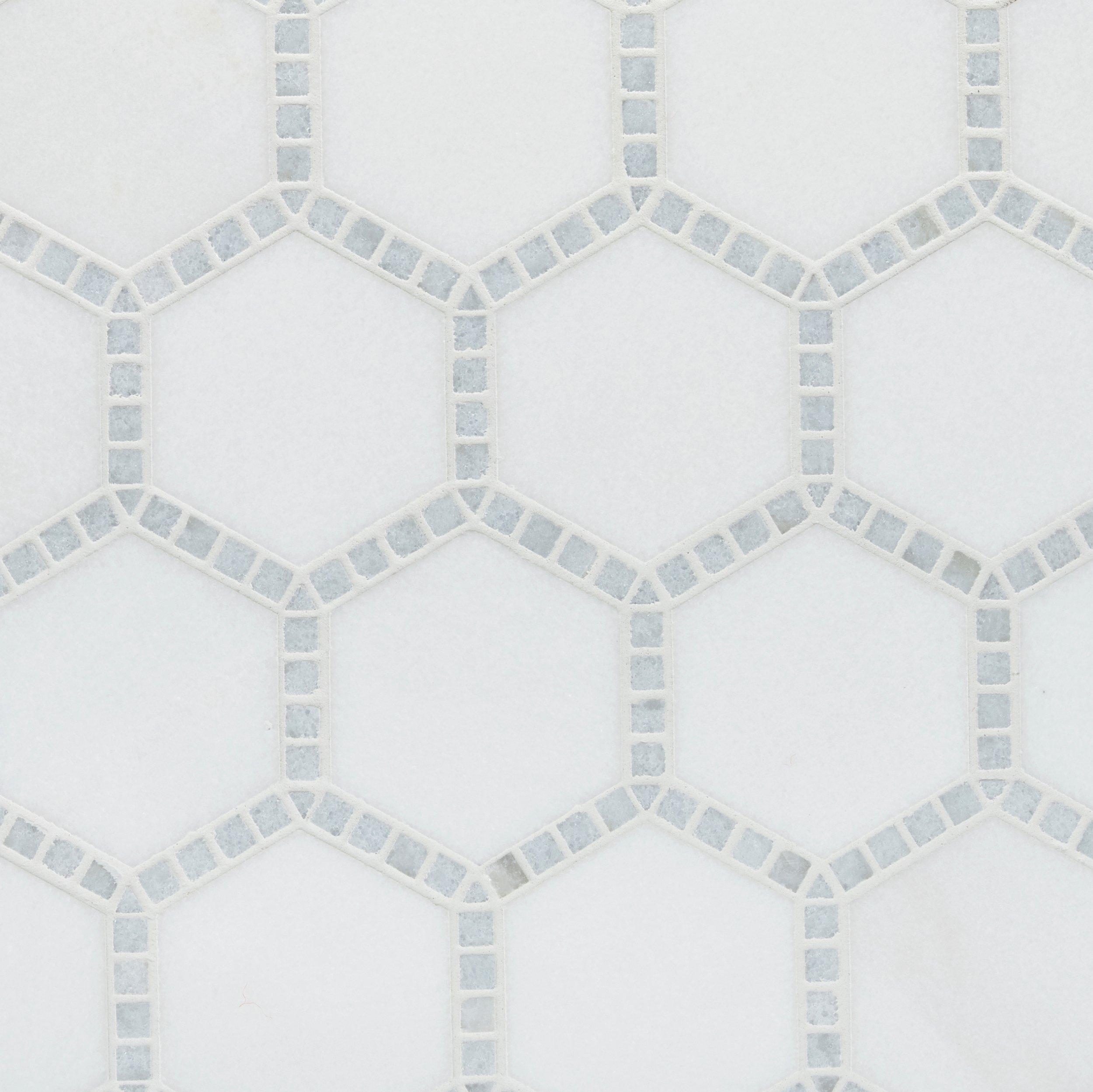 Sanibel Blue Thassos Polished Marble Mosaic