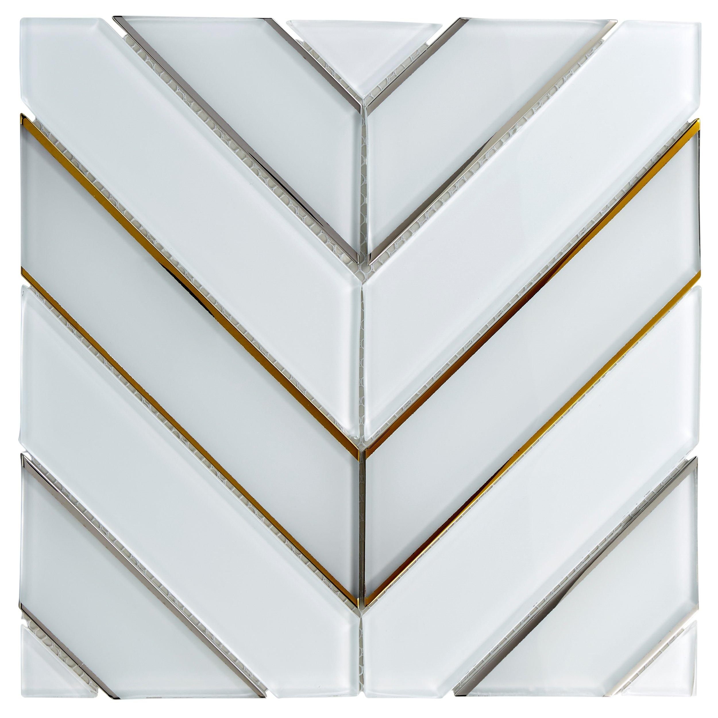 Metallic White Chevron Glass Mosaic