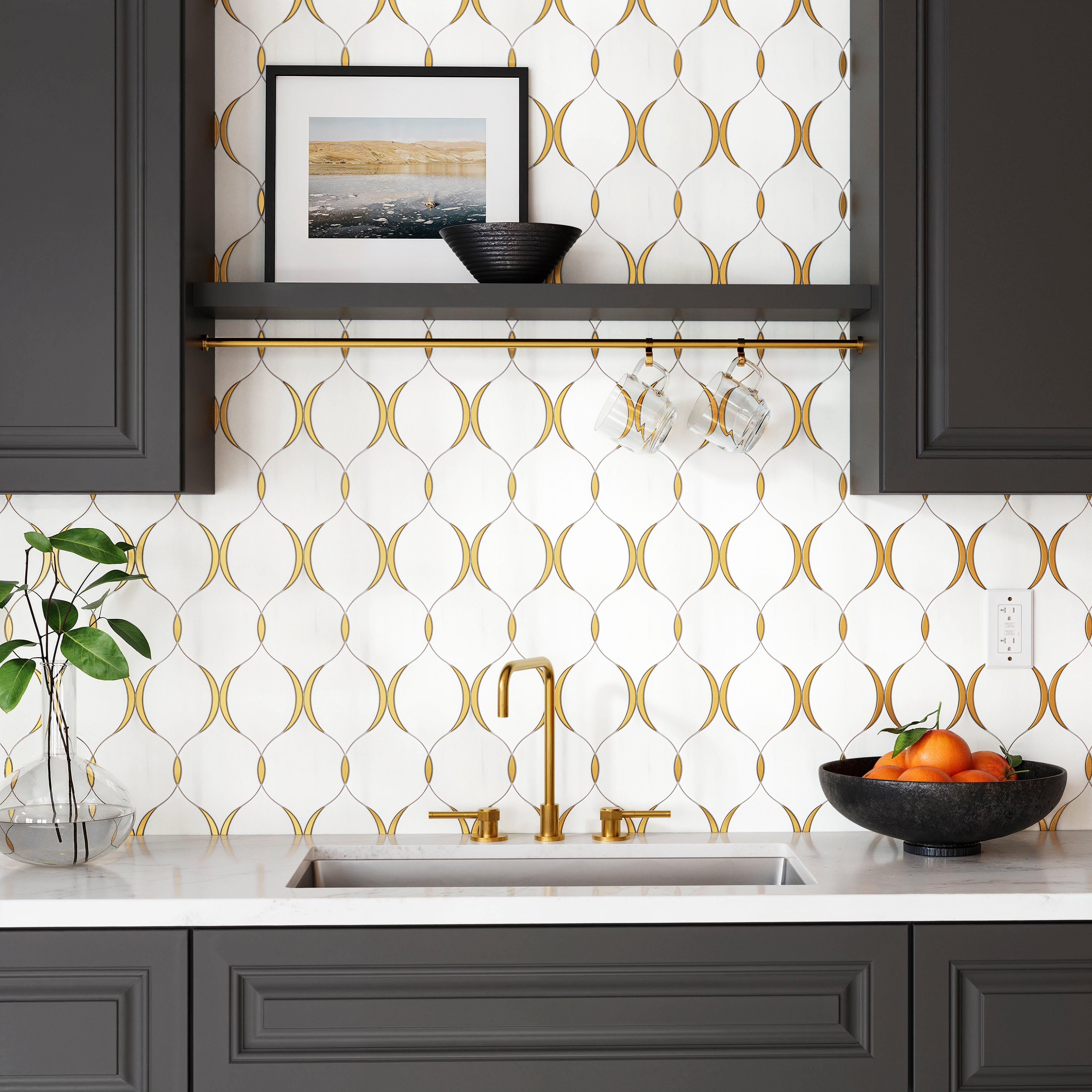 Cairo Dolomite Brass Polished Waterjet Marble Mosaic