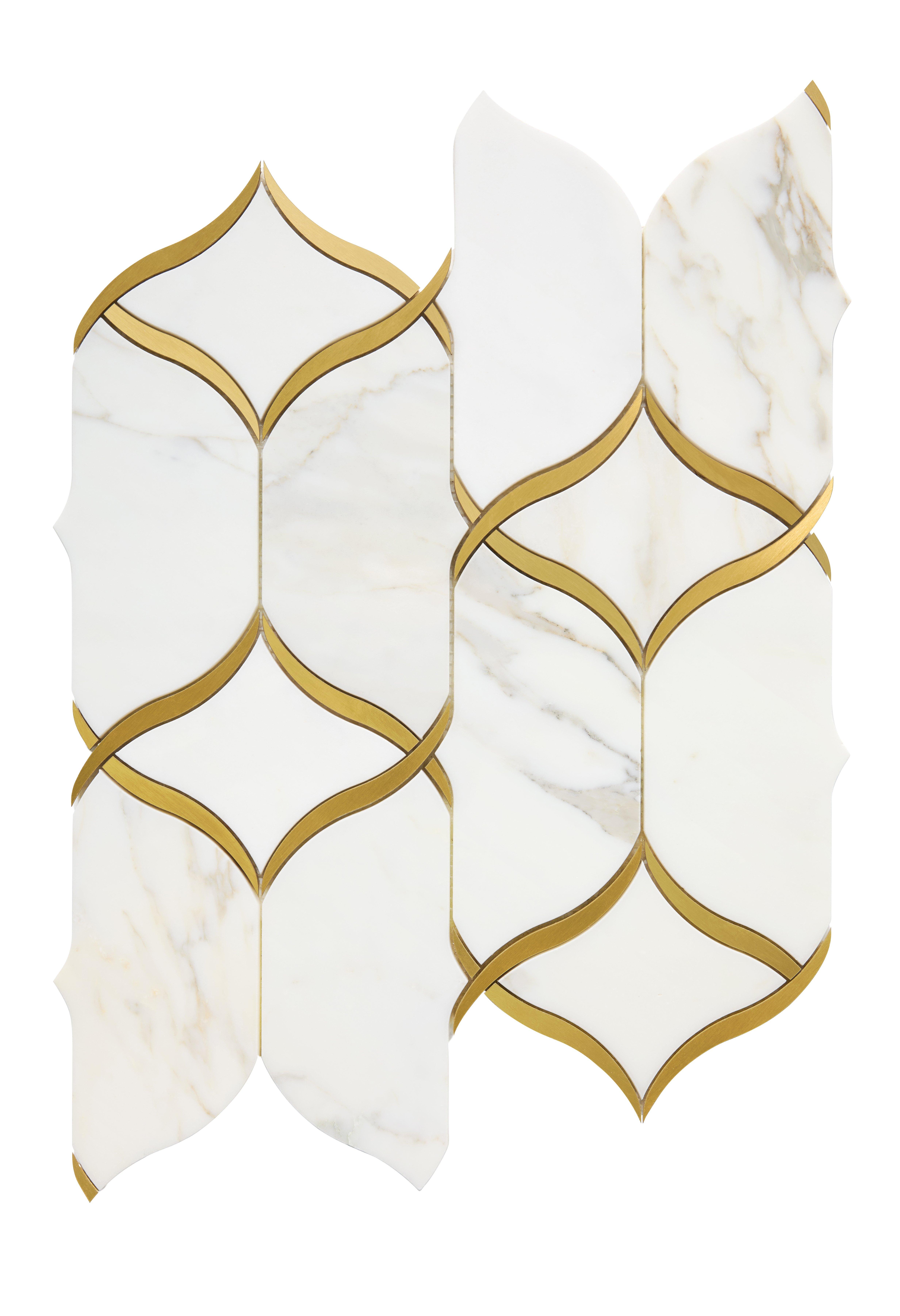 Amara Calacatta Brass Waterjet Polished Marble Mosaic