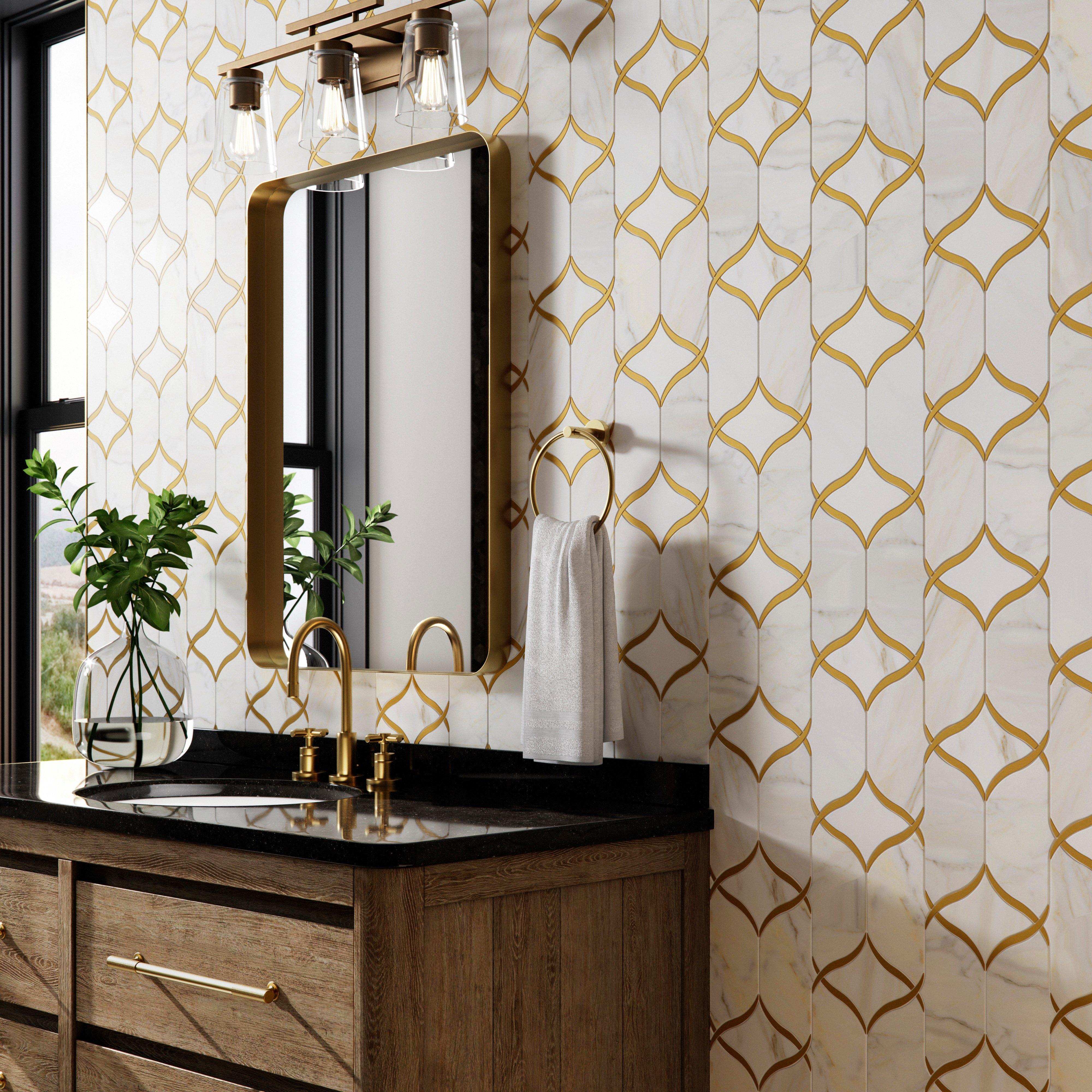 Halo Brass Dolomite Polished Waterjet Marble Mosaic