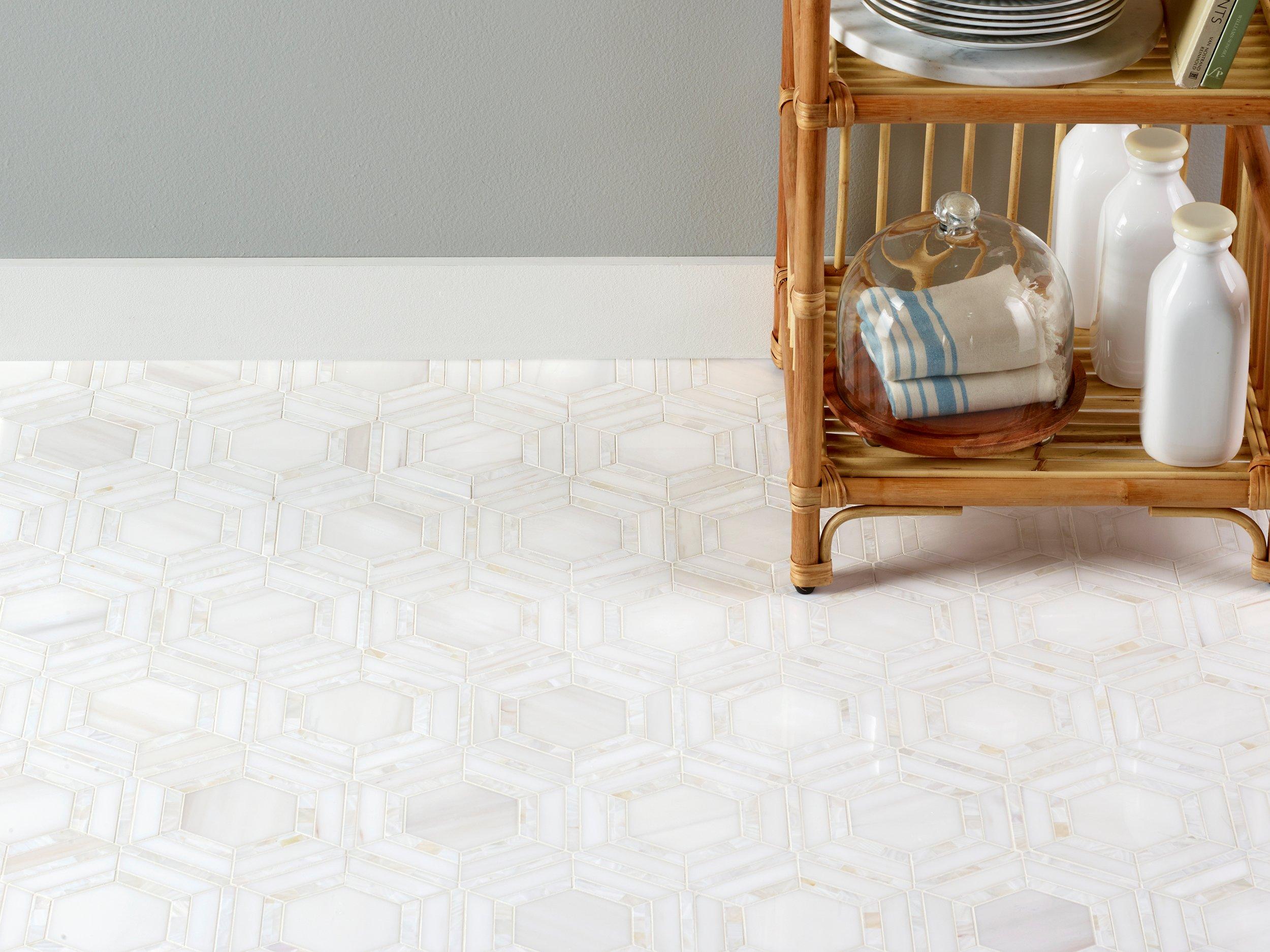 Dolomite Framed Mother of Pearl Hexagon Polished Marble Mosaic