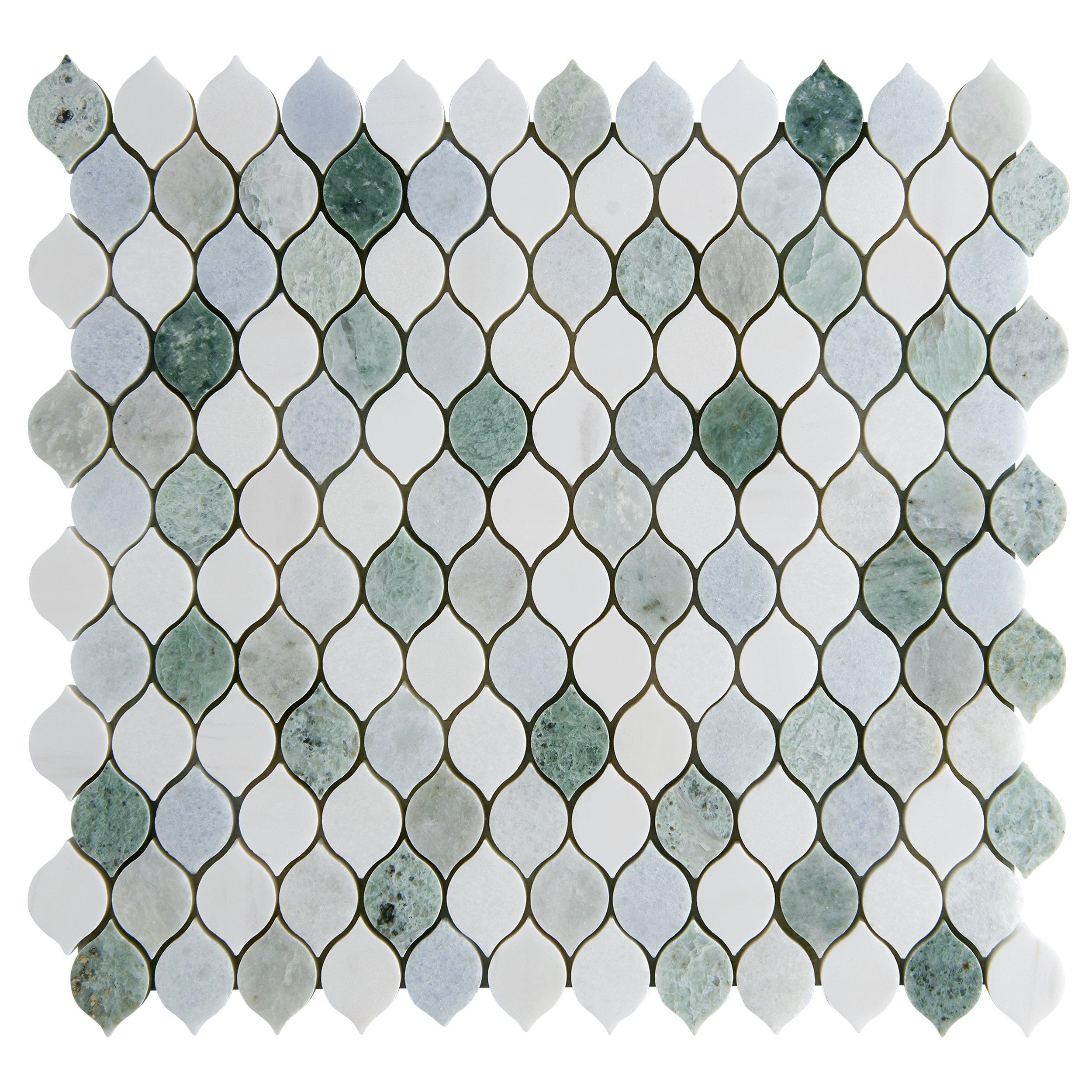 Blue Celeste Thassos Lantern Honed Marble Mosaic
