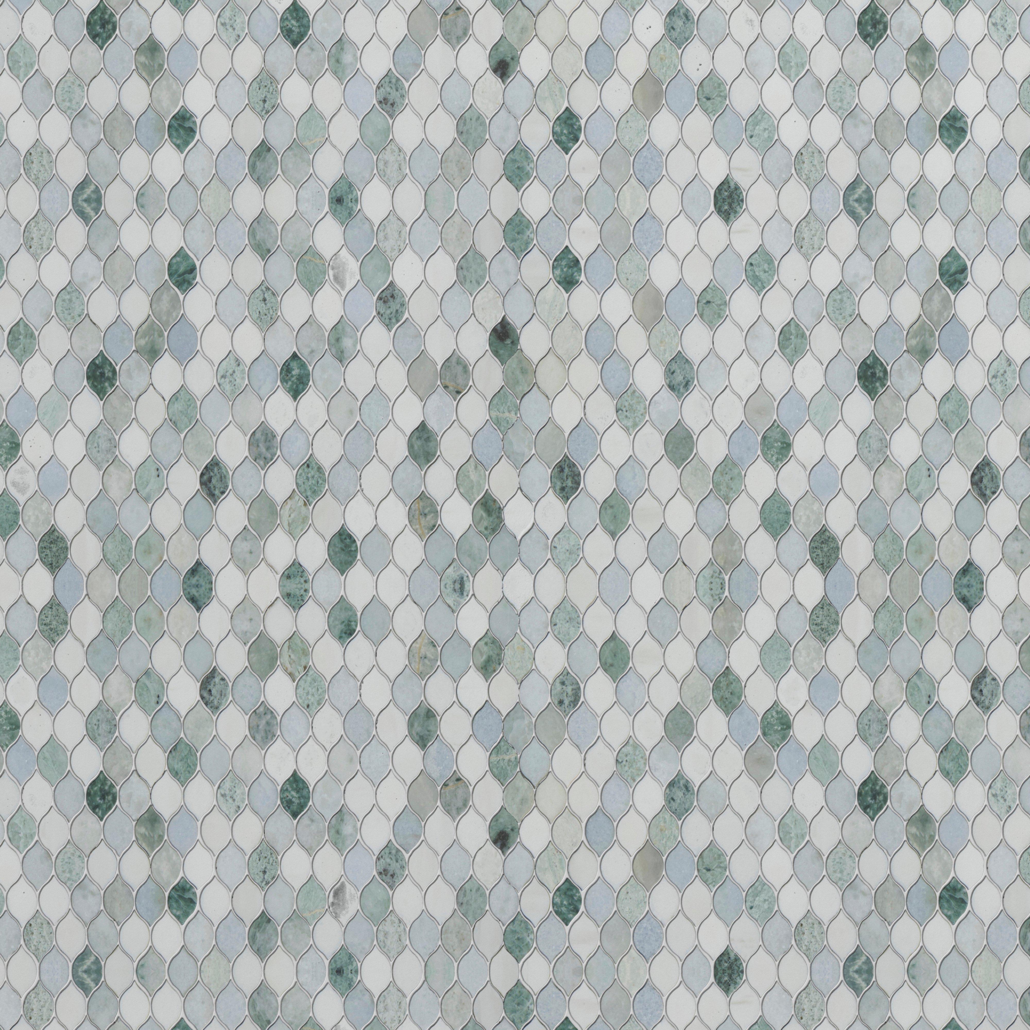 Blue Celeste Thassos Lantern Honed Marble Mosaic