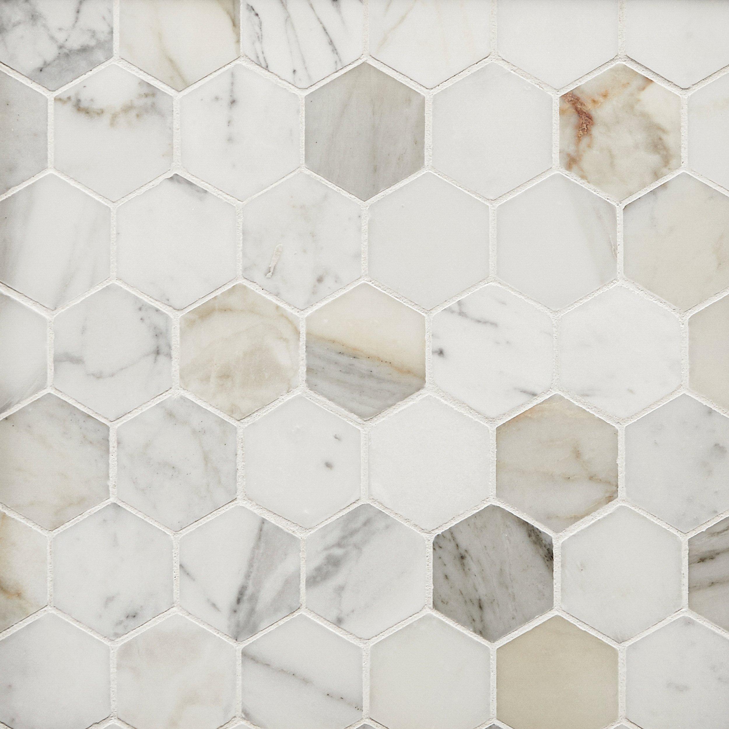 Calacatta Hexagon Polished Marble Mosaic
