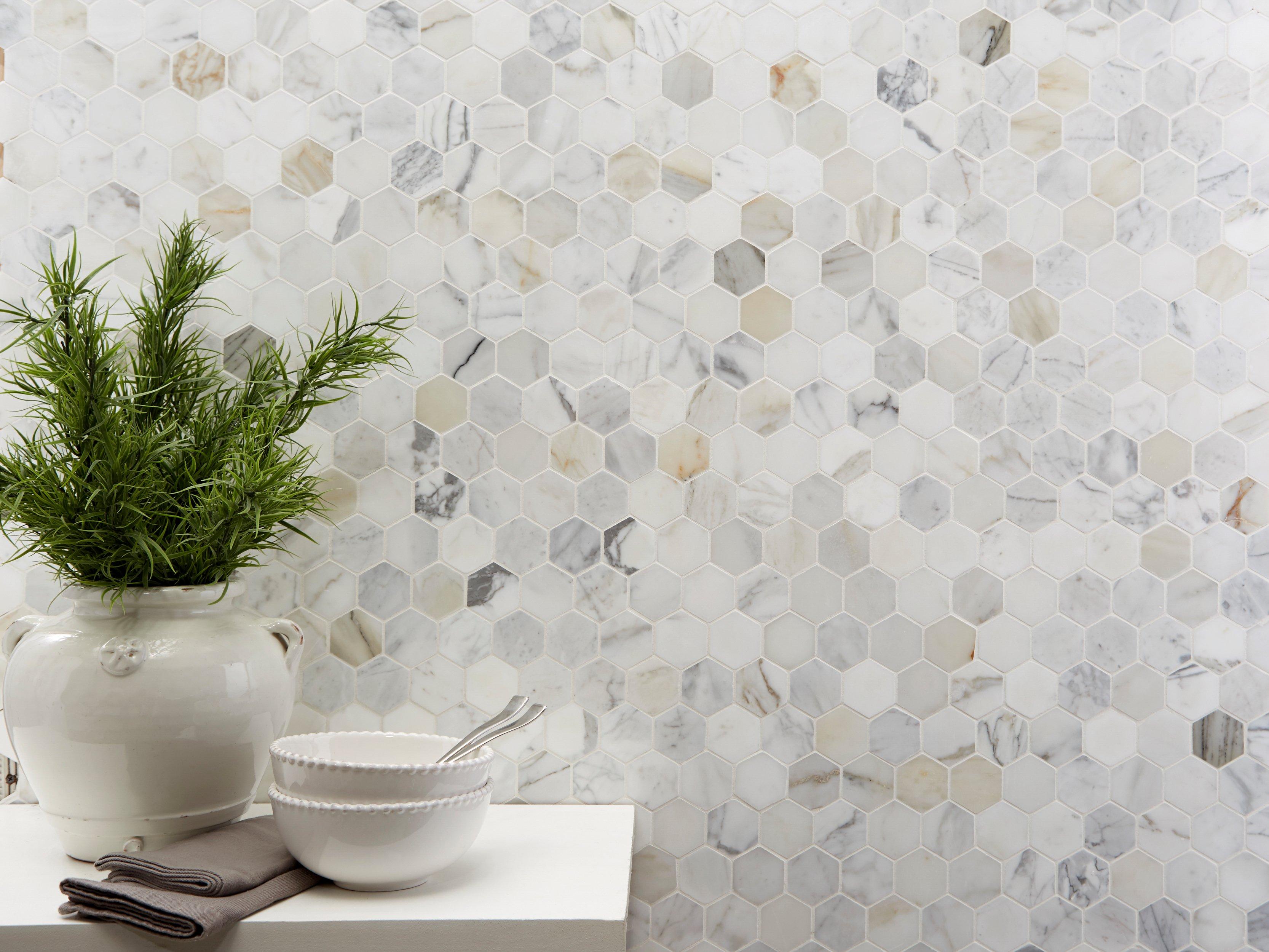 Calacatta Hexagon Polished Marble Mosaic