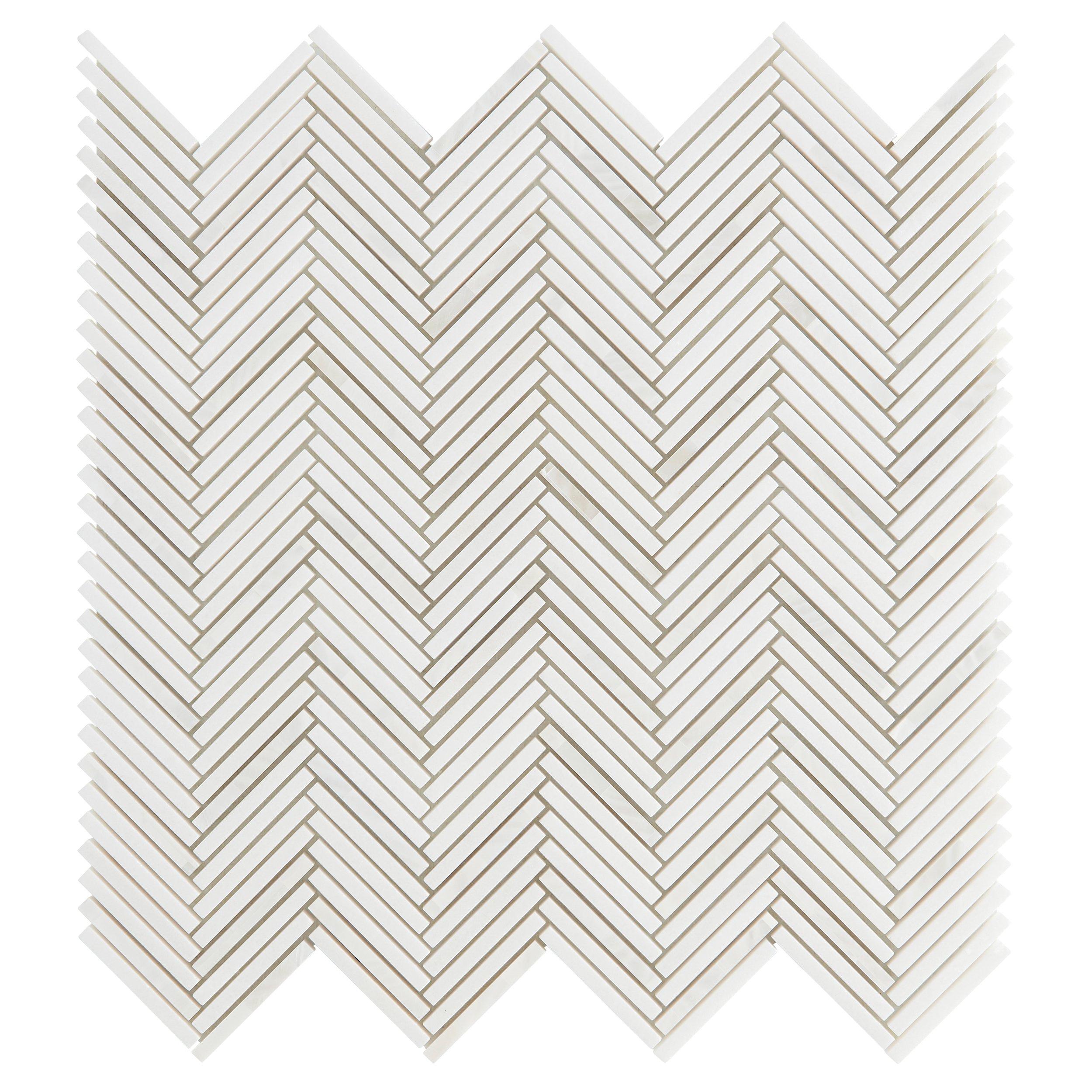 Celine Chevron Thassos Mother of Pearl Herringbone Polished Marble Mosaic