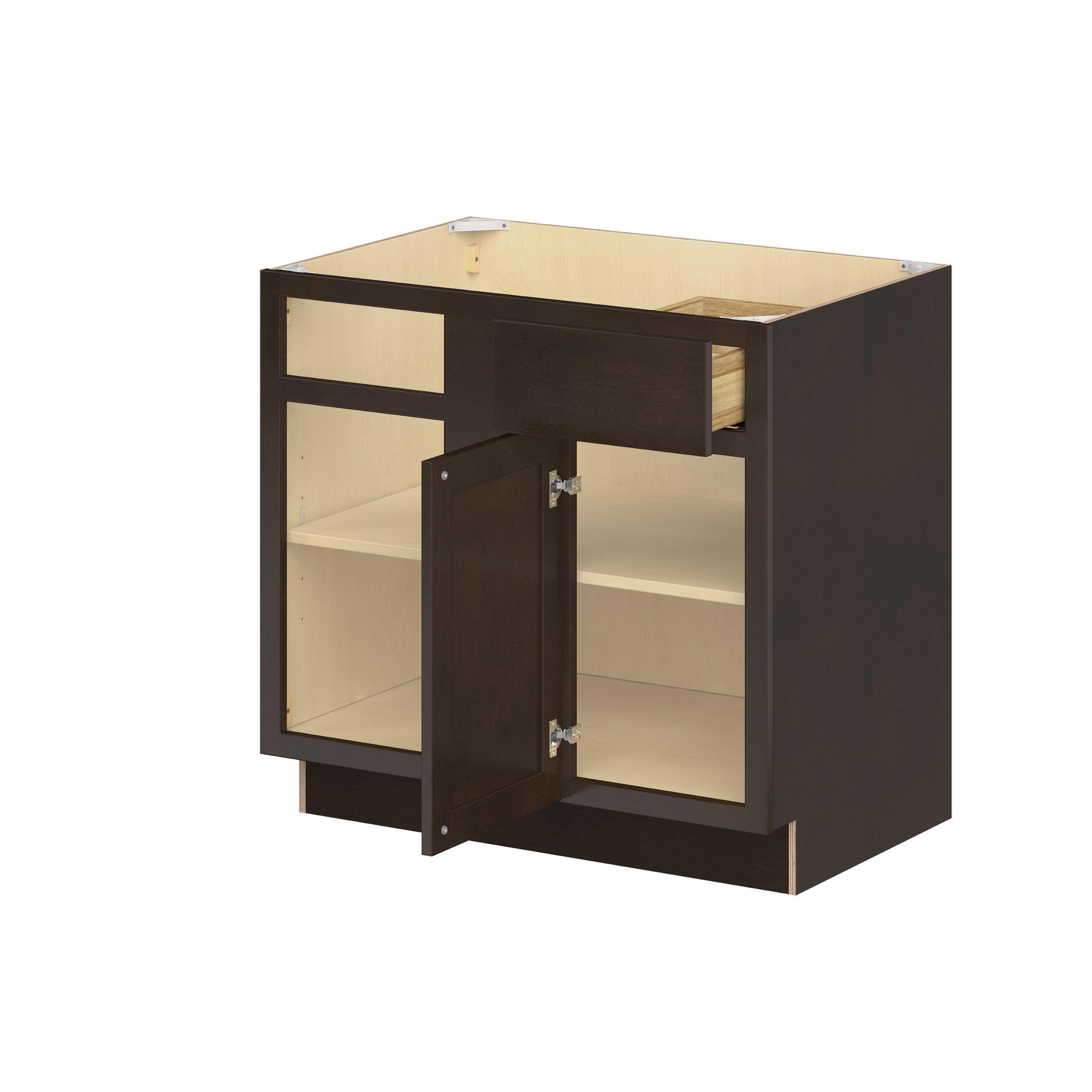 Baxley 36 in. Stained Cocoa Left Blind Corner Base Cabinet